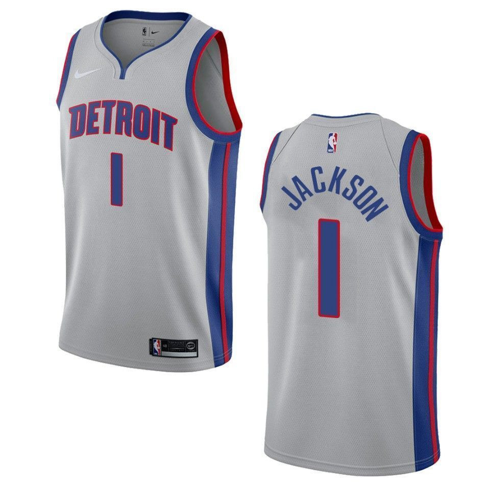 Men's Detroit Pistons 1 Reggie Jackson Statement Swingman Basketball Jersey - Gray - JS779 