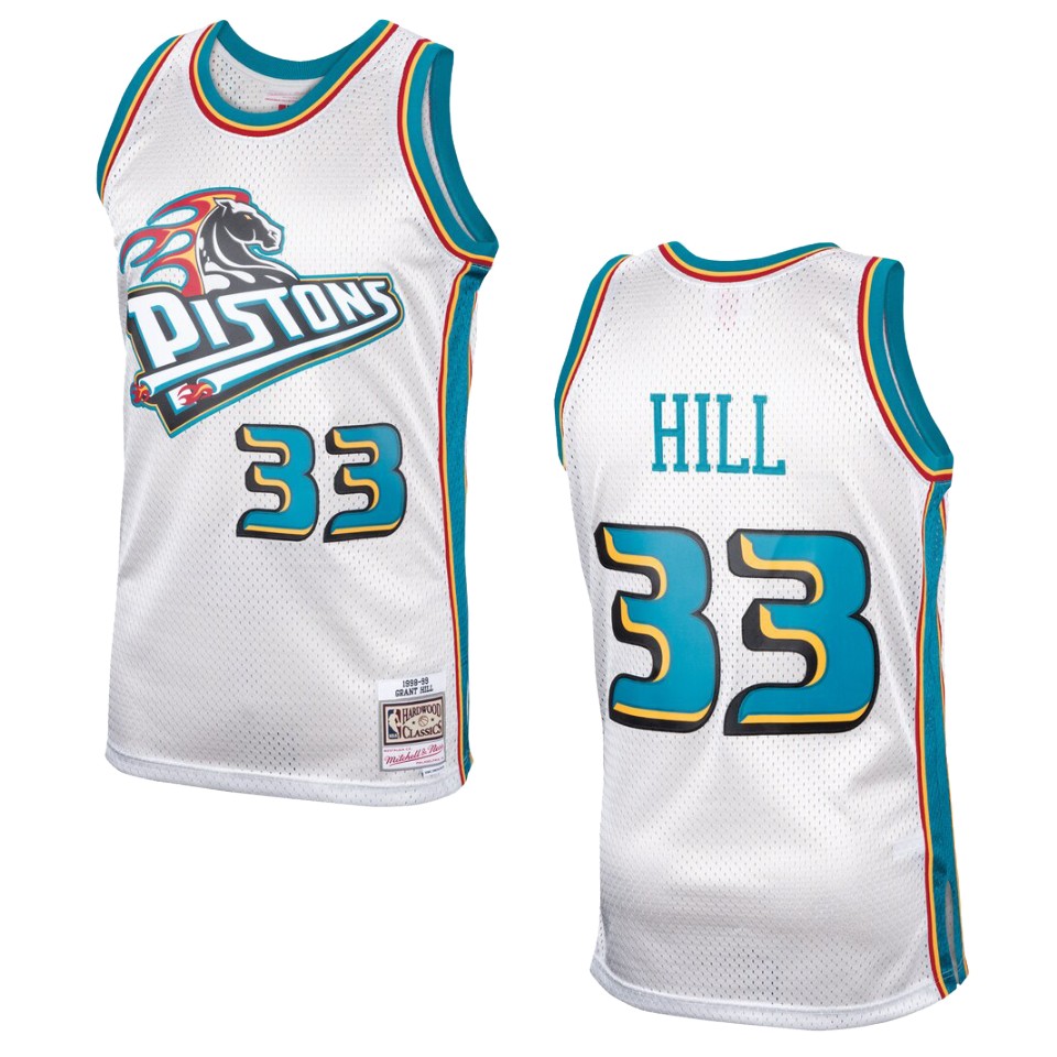 Men's Detroit Pistons #33 Grant Hill Hardwood Classics Swingman Basketball Jersey - Platinum
