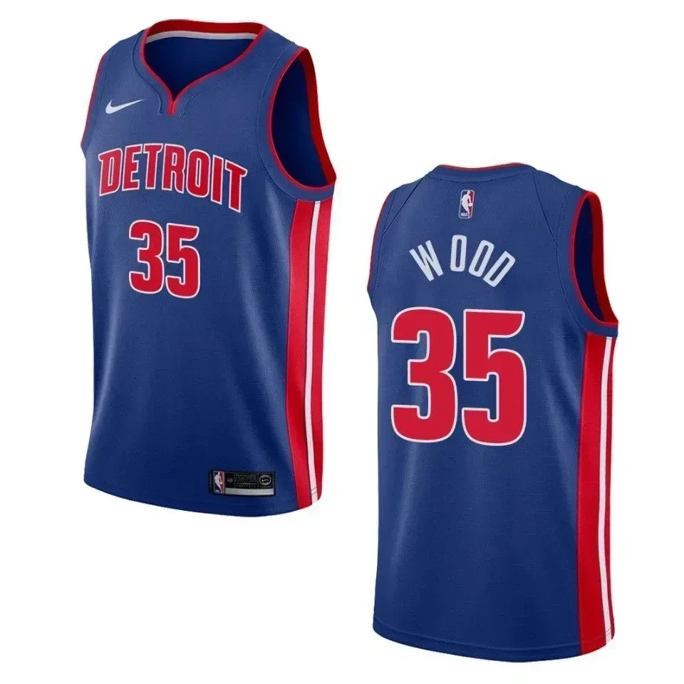 Men's Detroit Pistons 35 Christian Wood Icon Swingman Basketball Jersey - Blue - JS645 