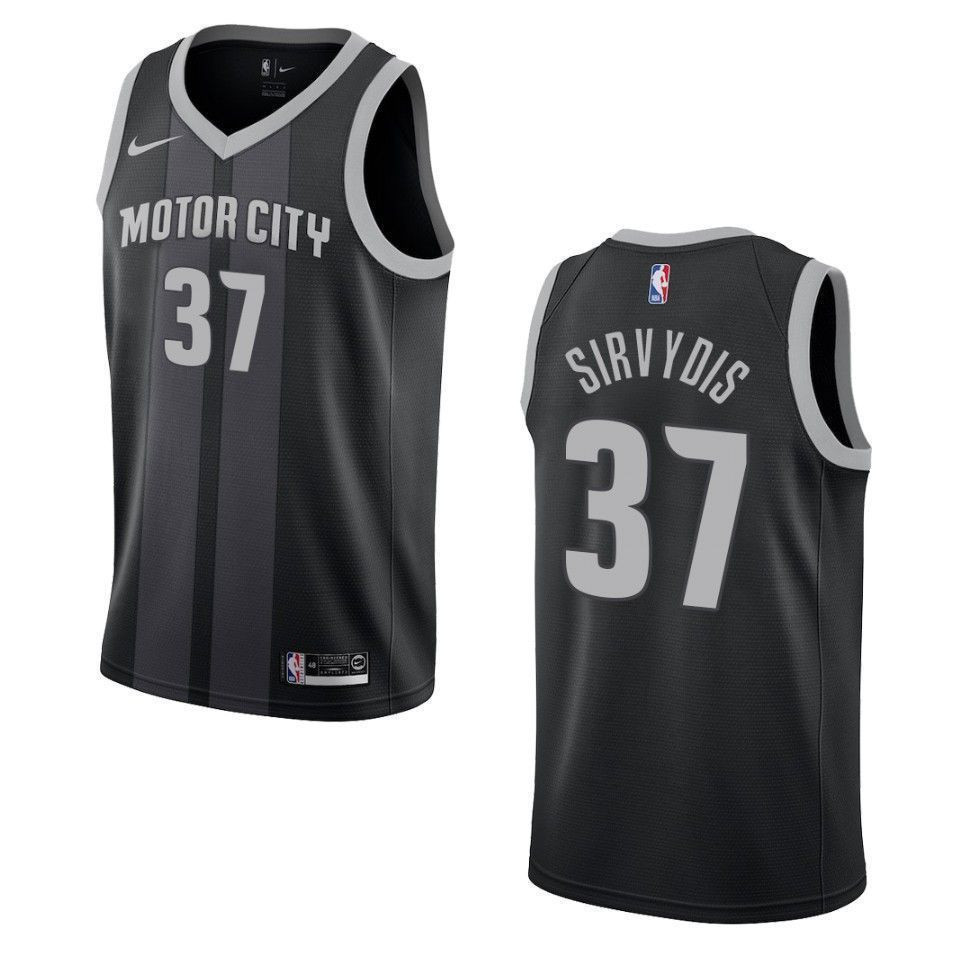Men's Detroit Pistons 37 Deividas Sirvydis City Swingman Basketball Jersey - Black - JS717 