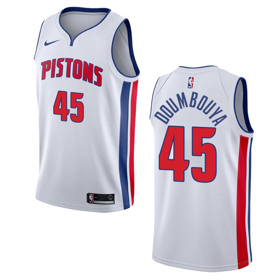 Men's Detroit Pistons #45 Sekou Doumbouya Association Swingman Basketball Jersey - White