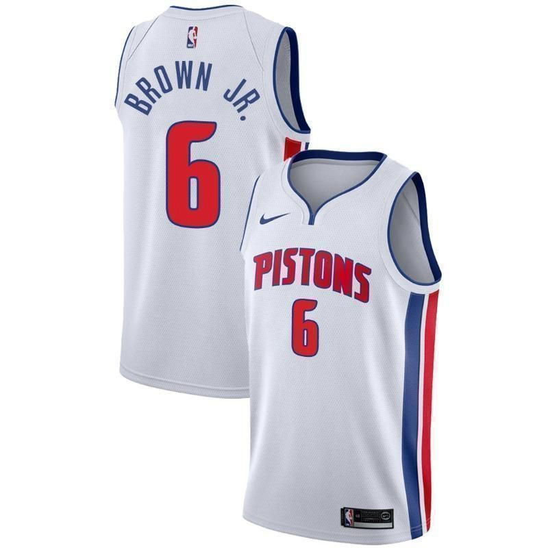 Men's Detroit Pistons 6 Bruce Brown Jr. Association Swingman Basketball Jersey - White - JS389 