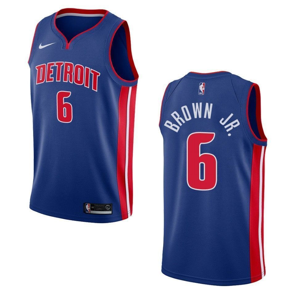 Men's Detroit Pistons 6 Bruce Brown Jr. Icon Swingman Basketball Jersey - Blue - JS899 