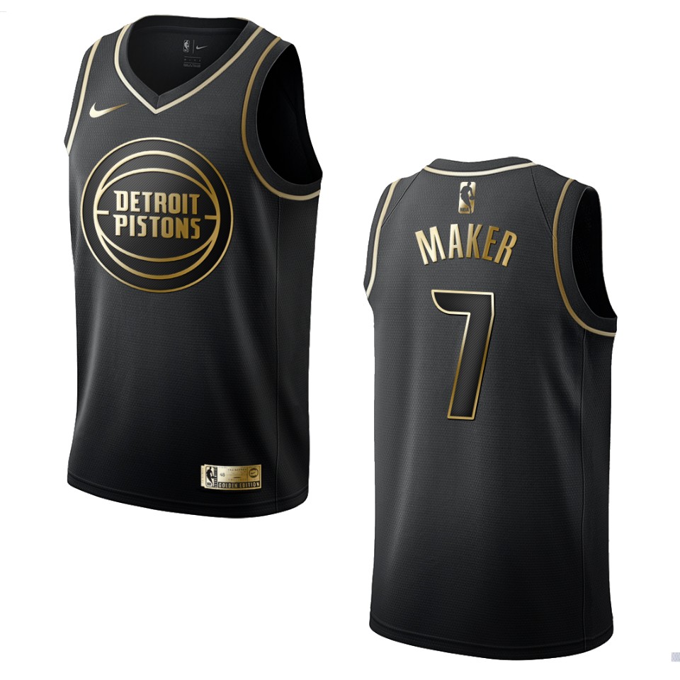 Men’s Detroit Pistons #7 Thon Maker Golden Edition Basketball Jersey – Black