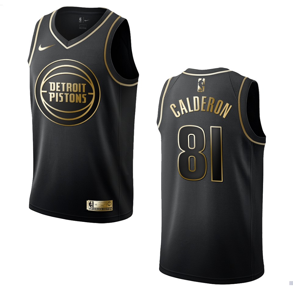 Men’s Detroit Pistons #81 Jose Calderon Golden Edition Basketball Jersey – Black