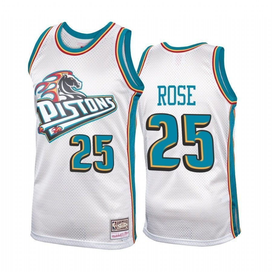 Men's Detroit Pistons Derrick Rose 25 Platinum Hardwood Classics Jersey - JS689 