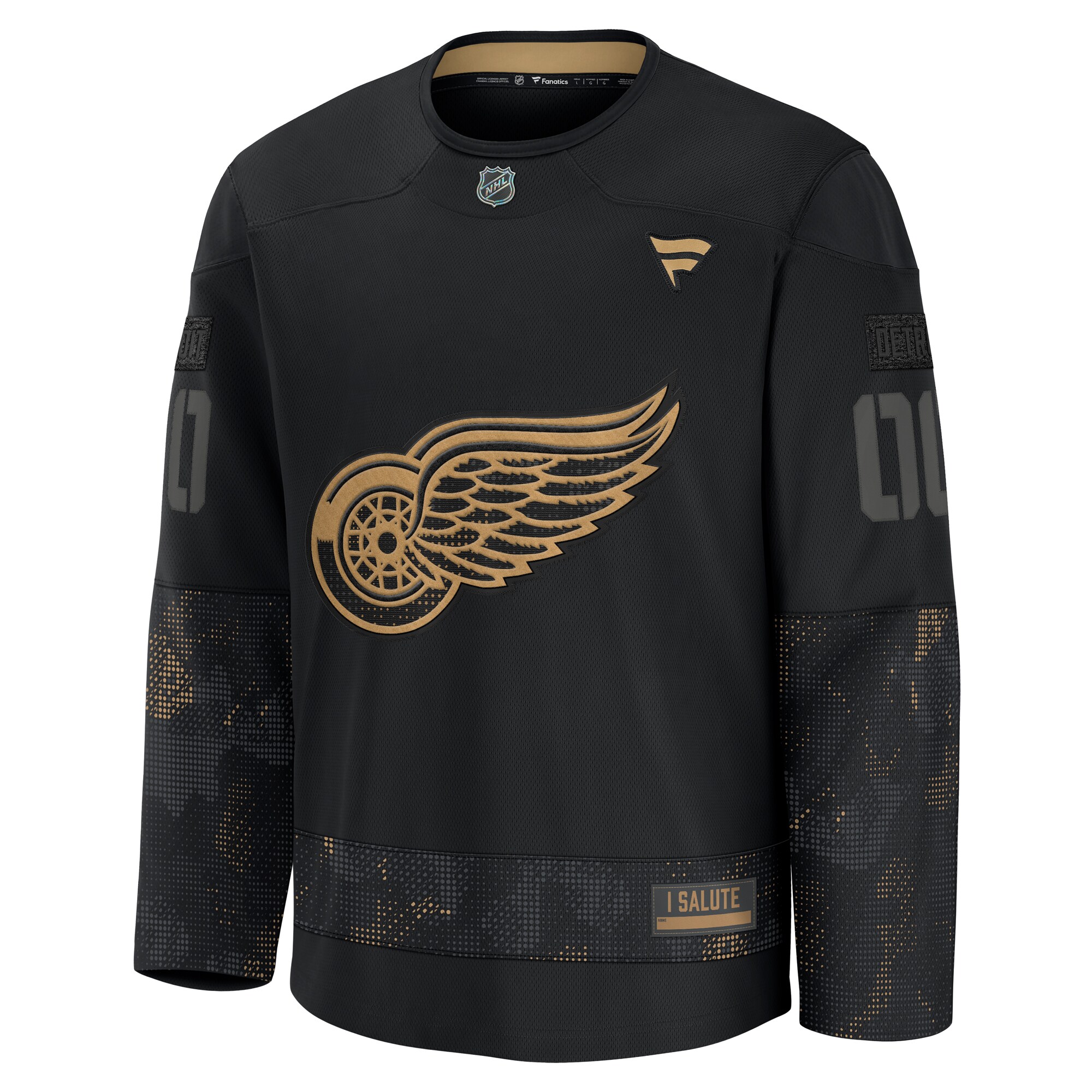 Alternative view of Men's Detroit Red Wings Black 2024 Military Appreciation Custom Practice Hockey Jersey - JS251 