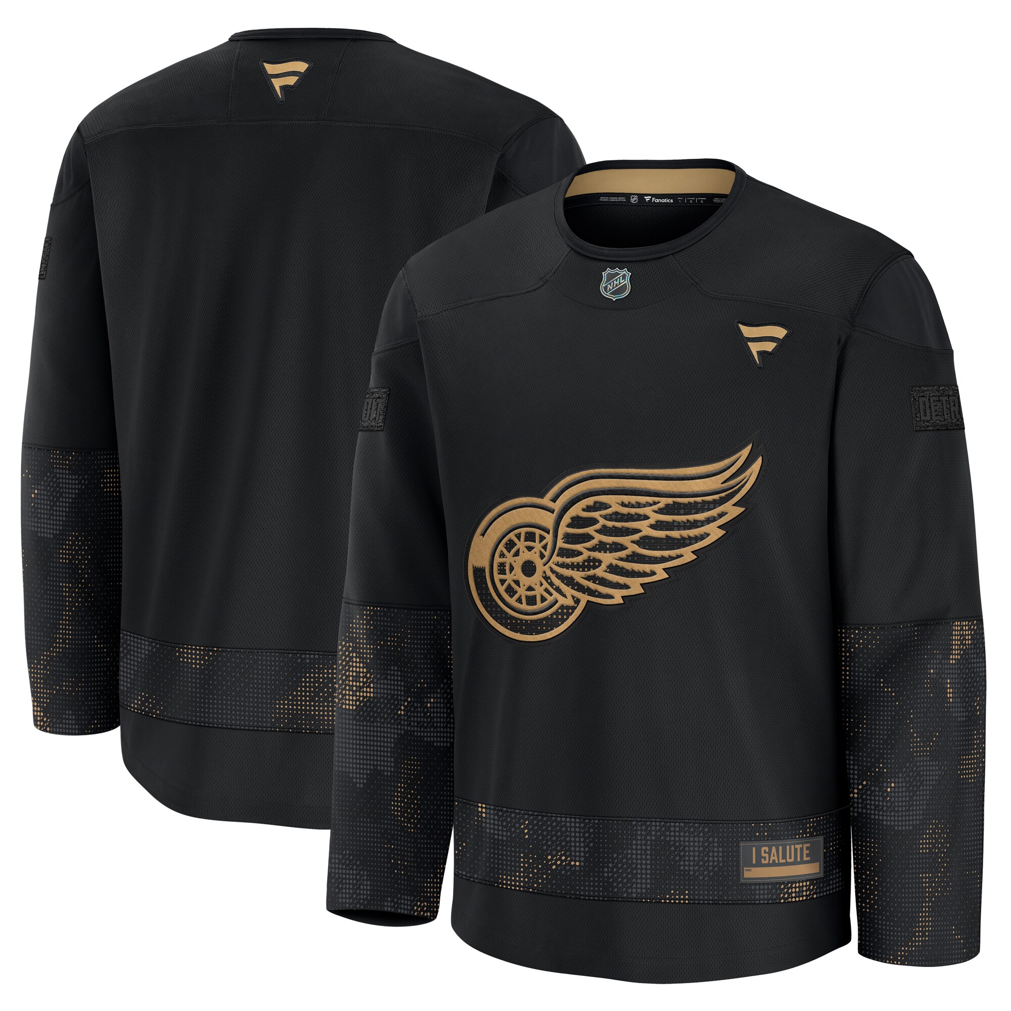 Men's Detroit Red Wings Black 2024 Military Appreciation Practice Hockey Jersey - JS951 