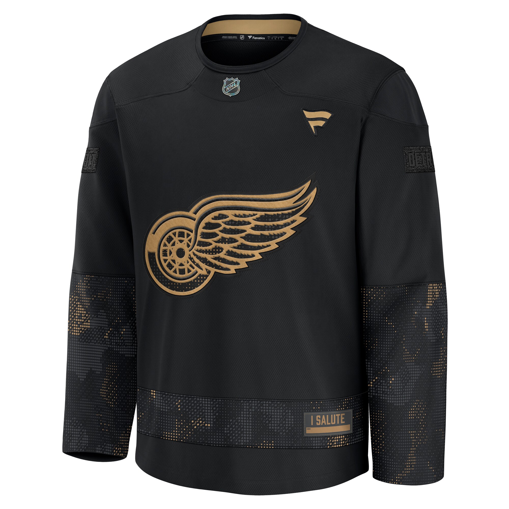 Alternative view of Men's Detroit Red Wings Black 2024 Military Appreciation Practice Hockey Jersey - JS951 