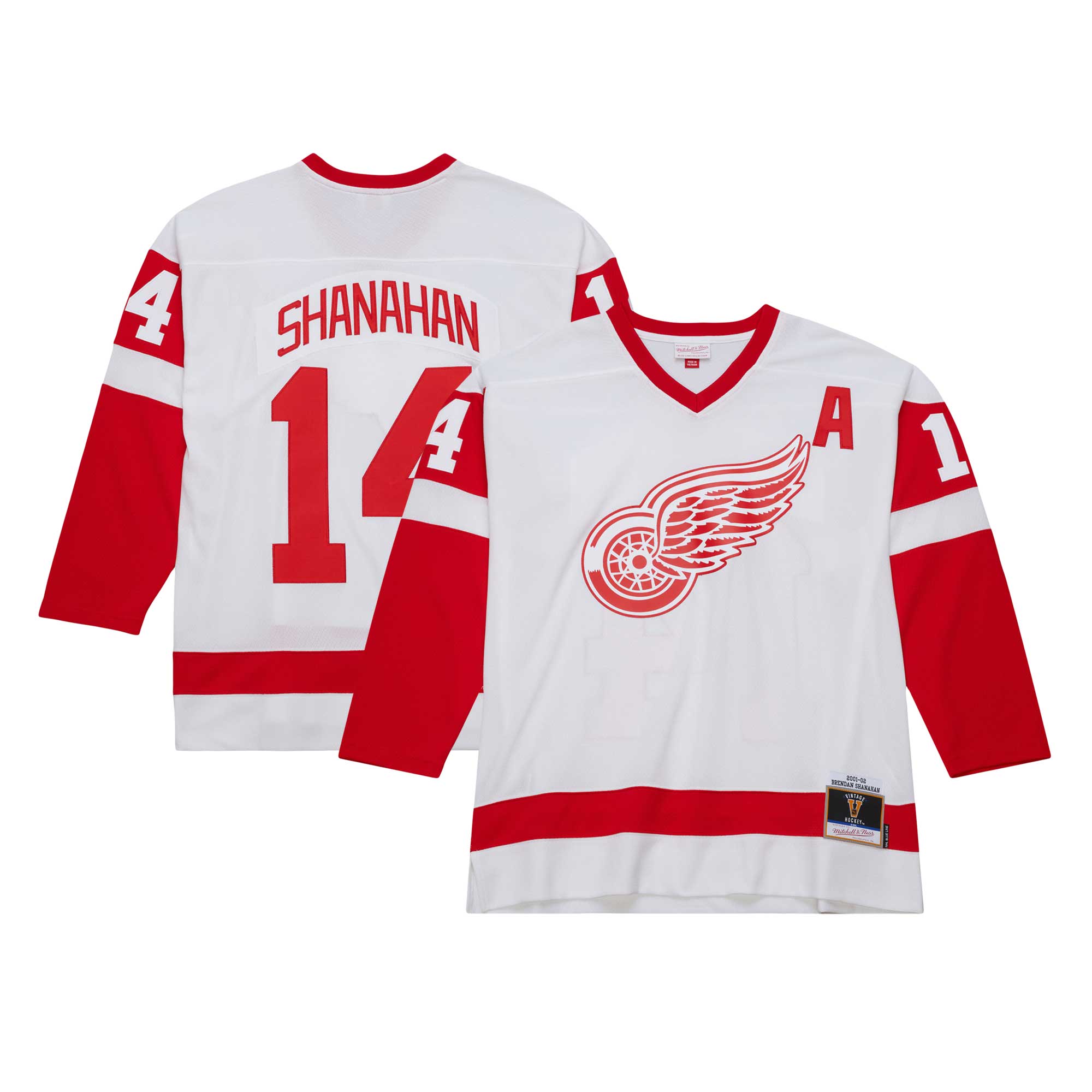 Men's Detroit Red Wings Brendan Shanahan Mitchell & Ness White 2001/02 Alternate Captain Blue Line Player Hockey Jersey - JS341 