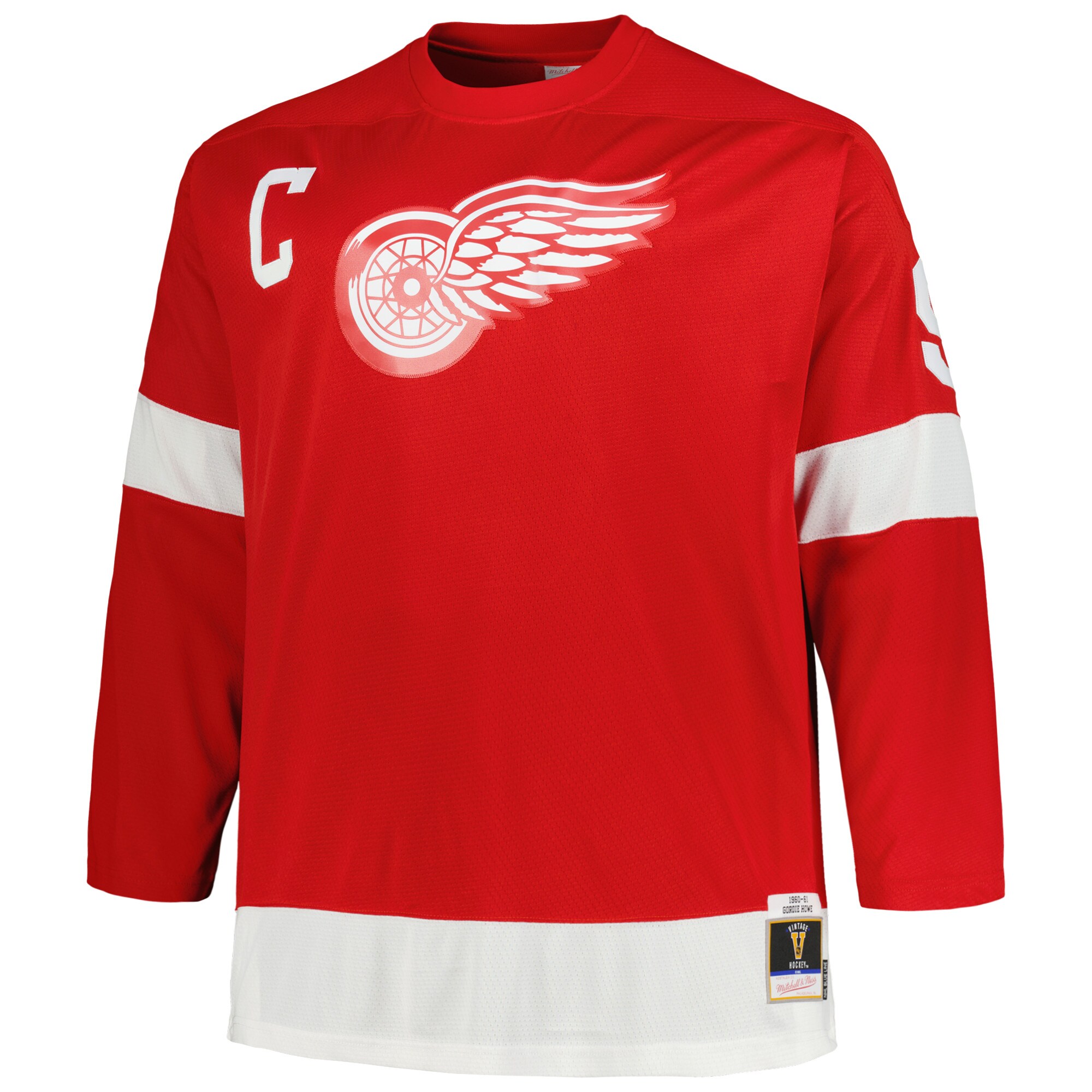 Alternative view of Men's Detroit Red Wings Gordie Howe Mitchell & Ness Red Big & Tall 1960 Captain Patch Blue Line Player Hockey Jersey - JS682 
