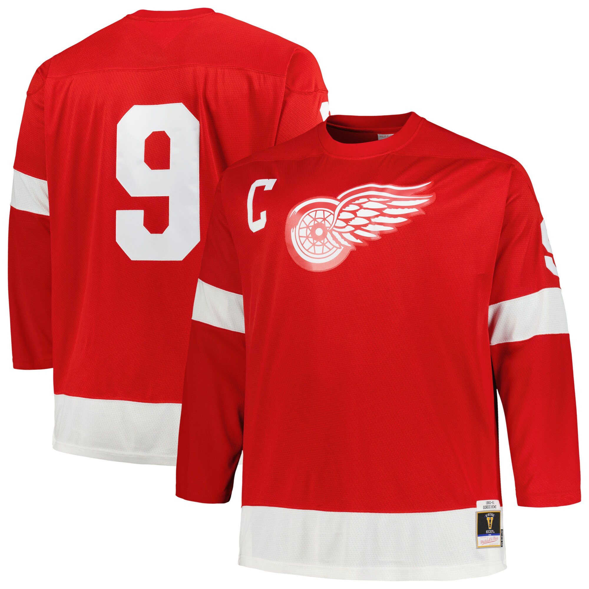 Men's Detroit Red Wings Gordie Howe Mitchell & Ness Red Big & Tall 1960 Captain Patch Blue Line Player Hockey Jersey - JS682 
