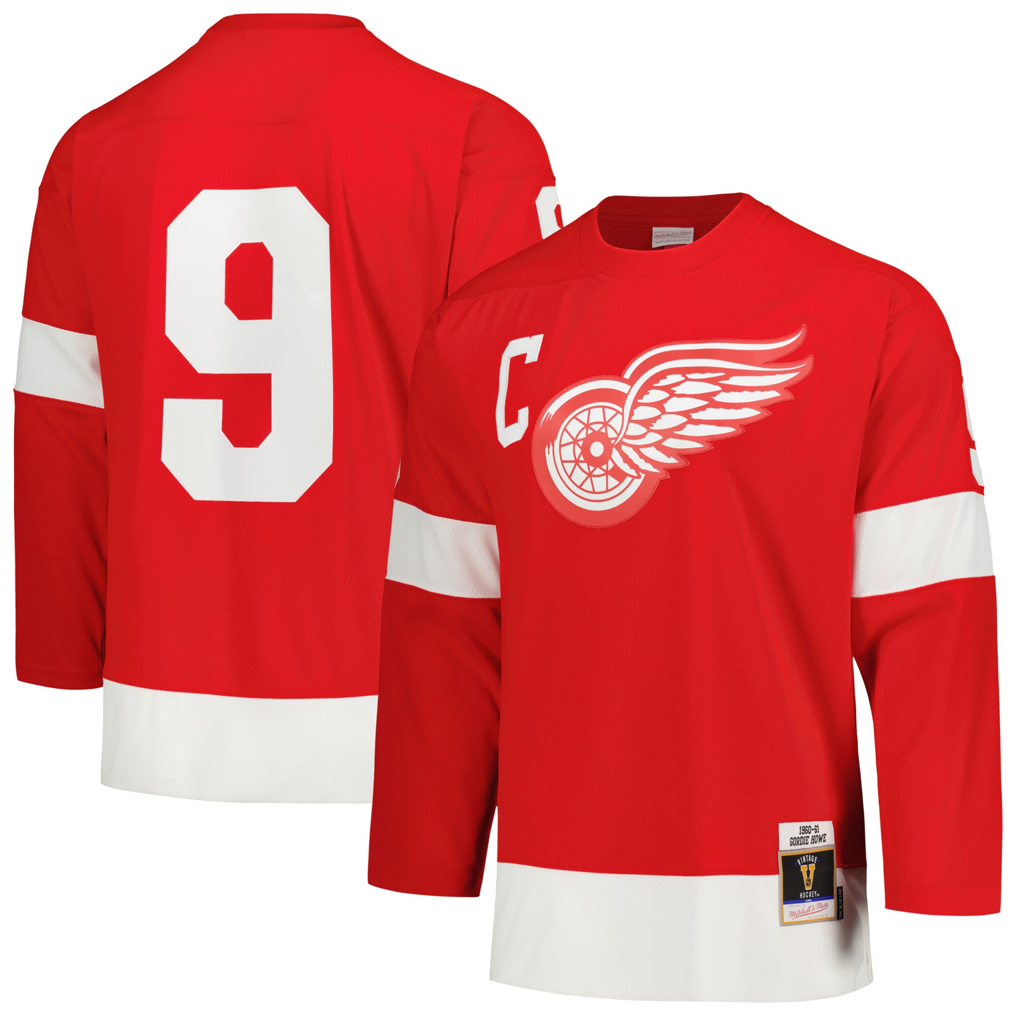 Men's Detroit Red Wings Gordie Howe Mitchell & Ness Red Captain Patch 1960/61 Blue Line Player Hockey Jersey - JS586 