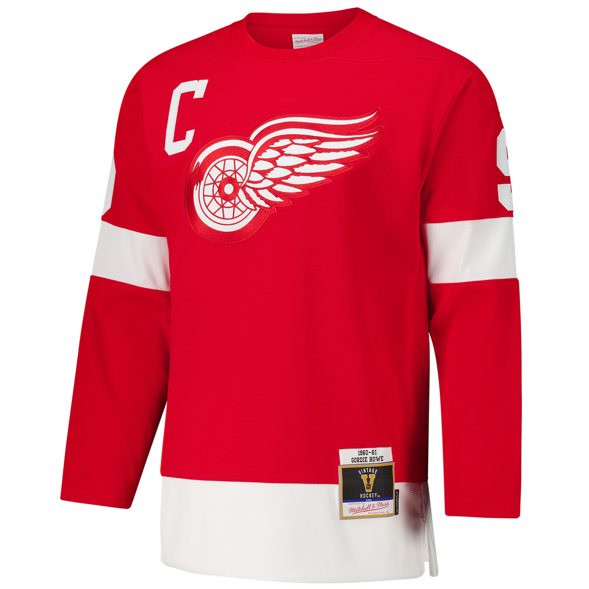 Alternative view of Men's Detroit Red Wings Gordie Howe Red 1960-61 Power Play Hockey Jersey - JS207 
