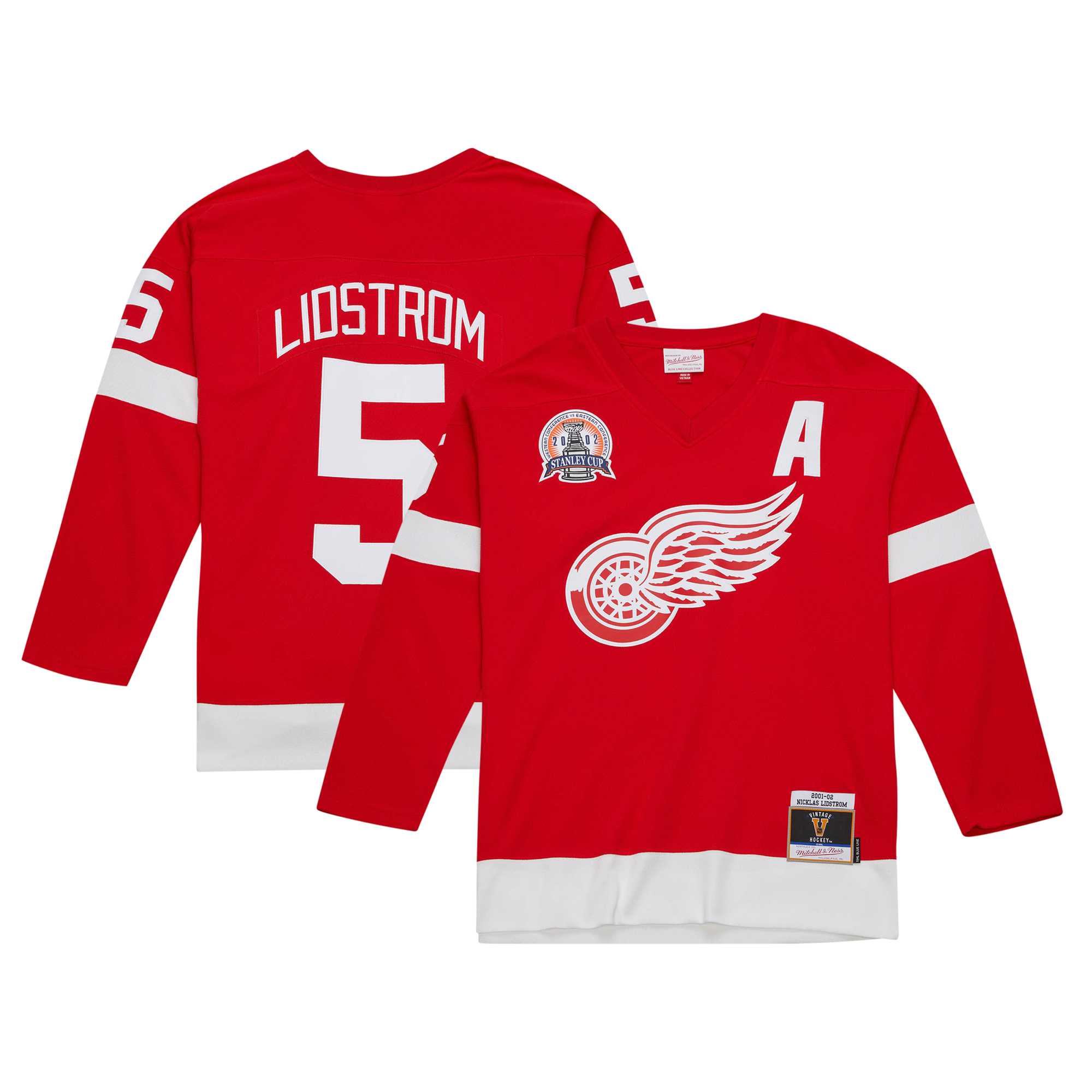 Men's Detroit Red Wings Nicklas Lidstrom Mitchell & Ness Red Alternate Captain Patch 2001/02 Blue Line Player Hockey Jersey - JS151 