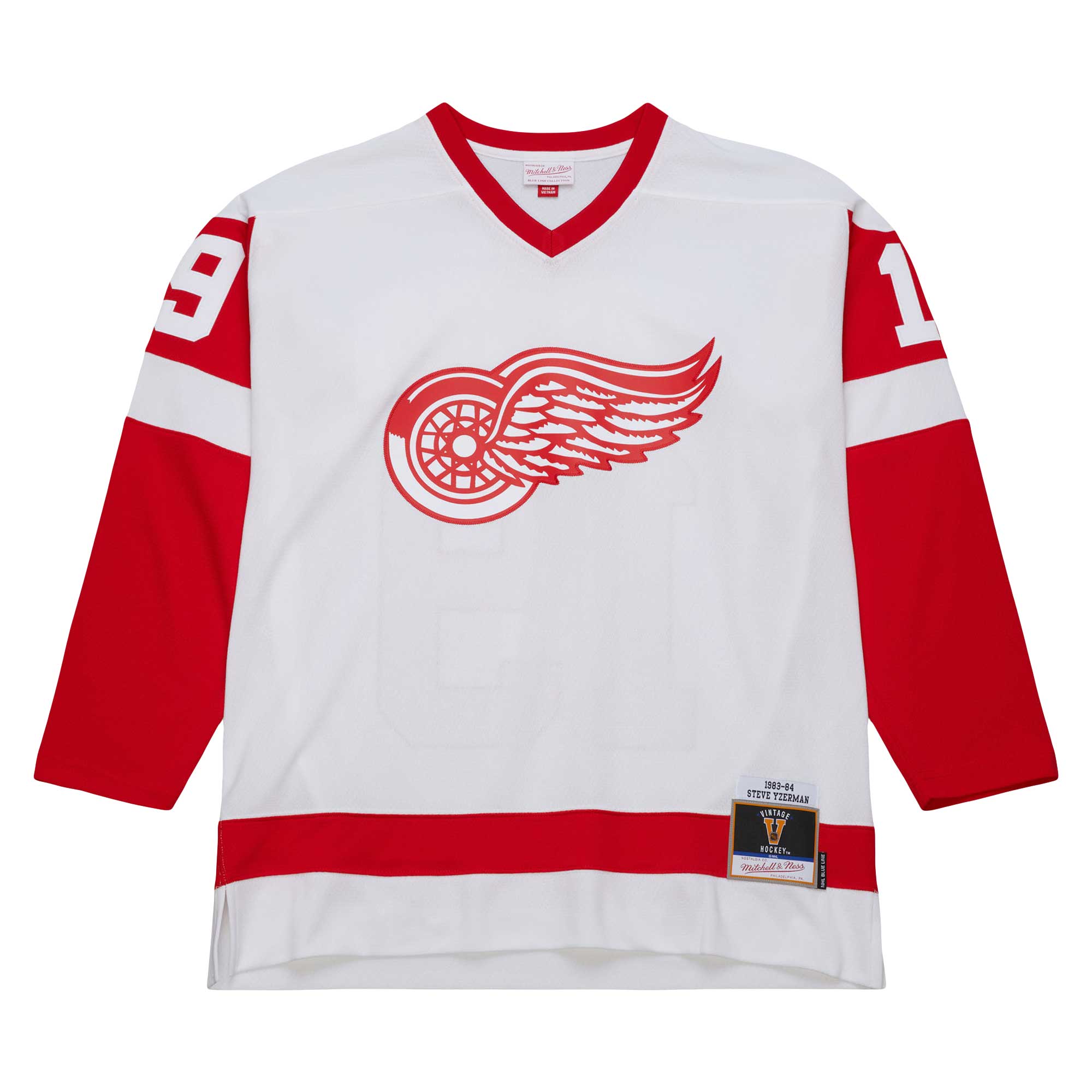 Alternative view of Men's Detroit Red Wings Steve Yzerman Mitchell & Ness White 1983/84 Blue Line Player Hockey Jersey - JS176 