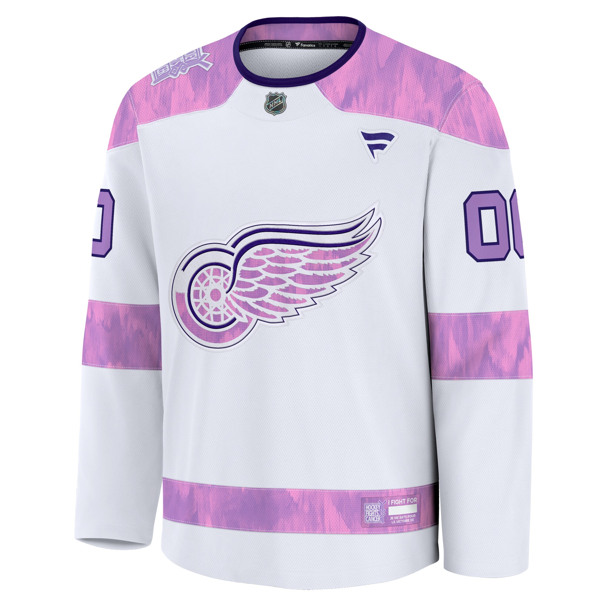 Alternative view of Men's Detroit Red Wings White 2024 Hockey Fights Cancer Custom Practice Hockey Jersey - JS336 