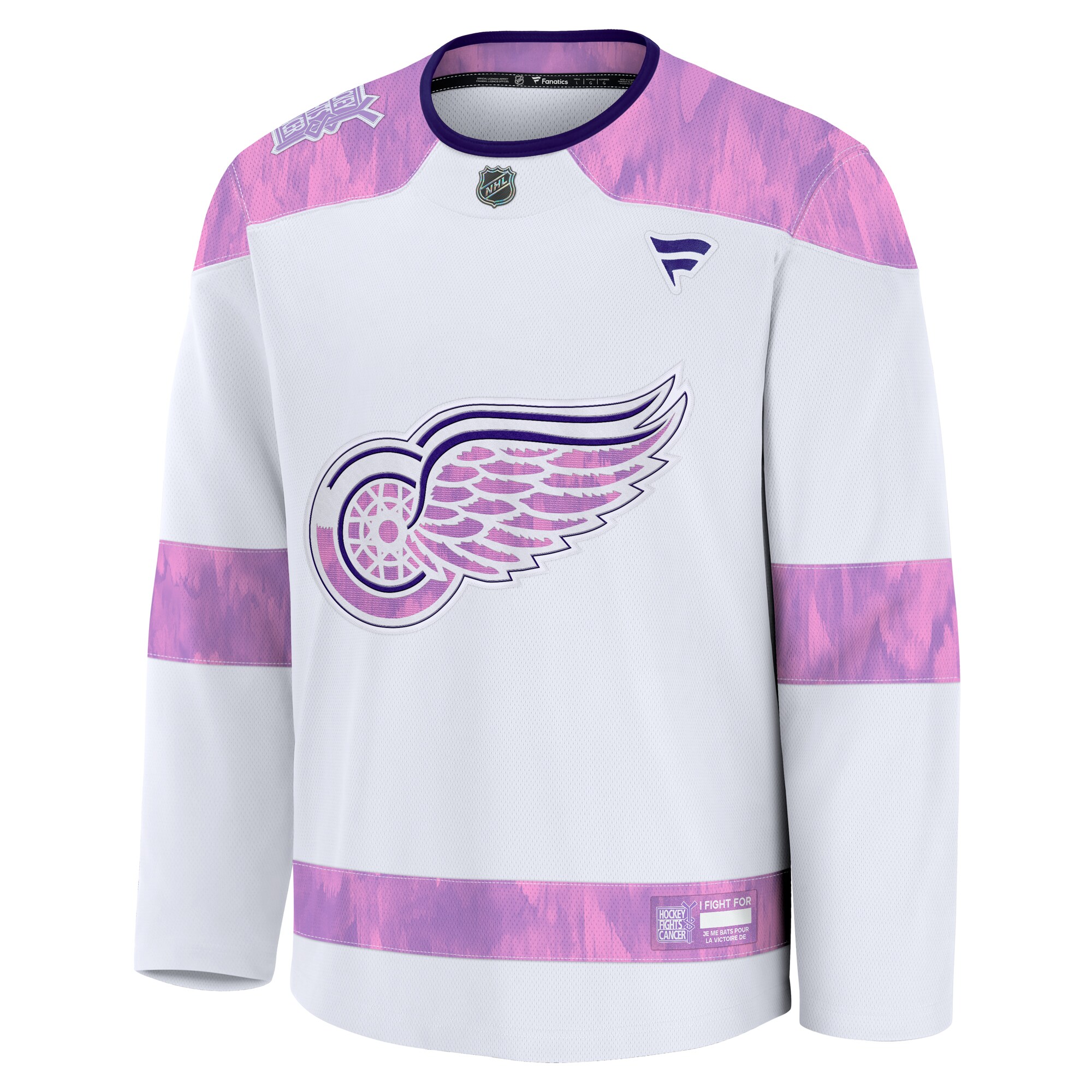 Alternative view of Men's Detroit Red Wings White 2024 Hockey Fights Cancer Practice Hockey Jersey - JS282 