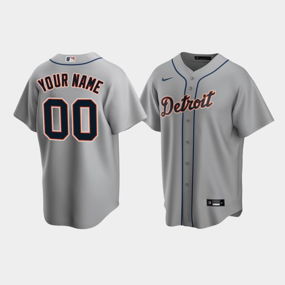 Men's Detroit Tigers 00 Custom Gray Road Jersey Jersey