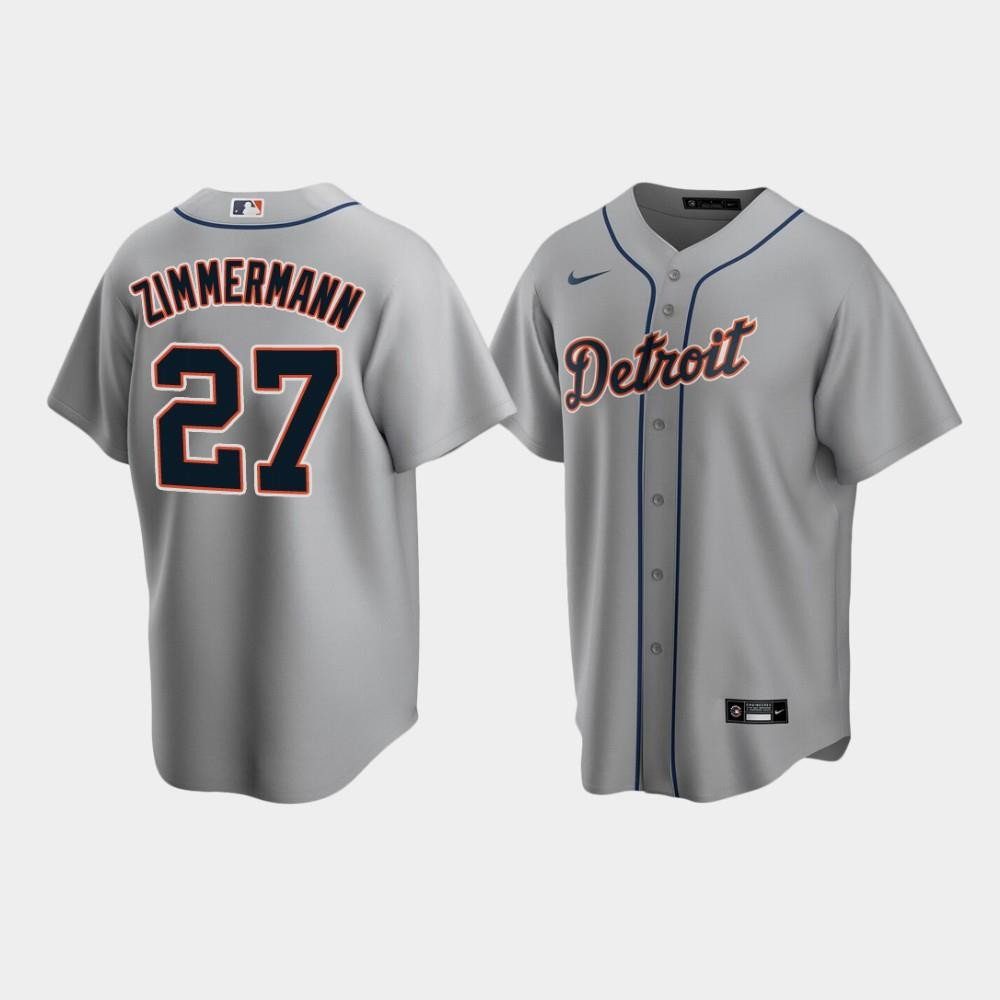 Men's Detroit Tigers 27 Jordan Zimmermann Gray Road Jersey Jersey
