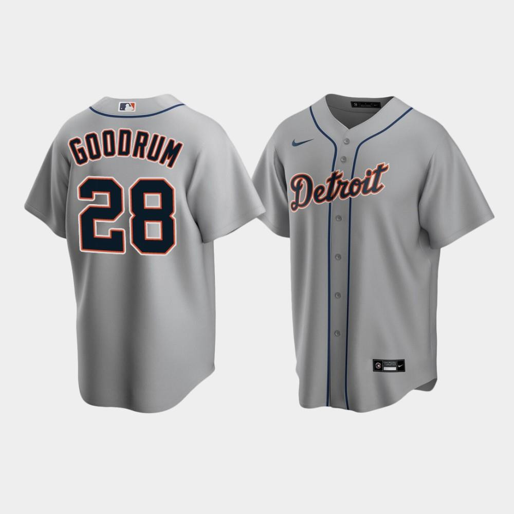 Men's Detroit Tigers 28 Niko Goodrum Gray Road Jersey Jersey