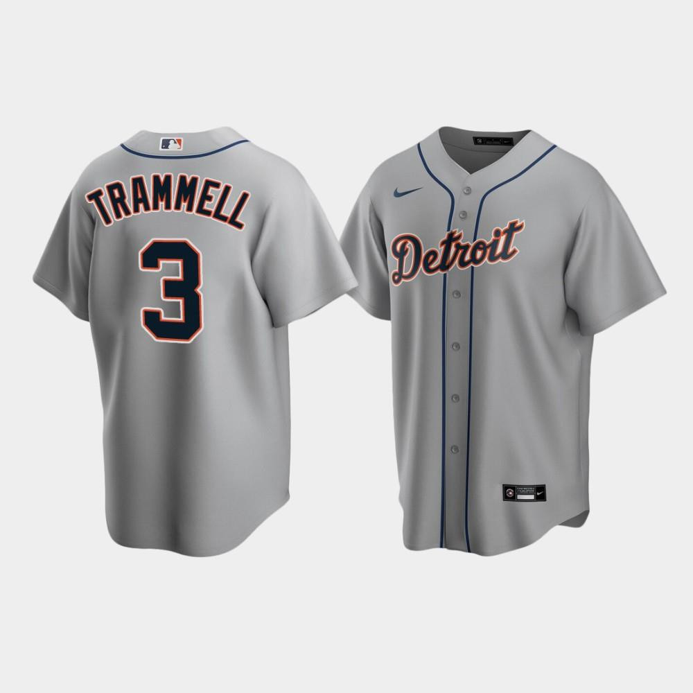 Men's Detroit Tigers 3 Alan Trammell Gray Road Jersey Jersey