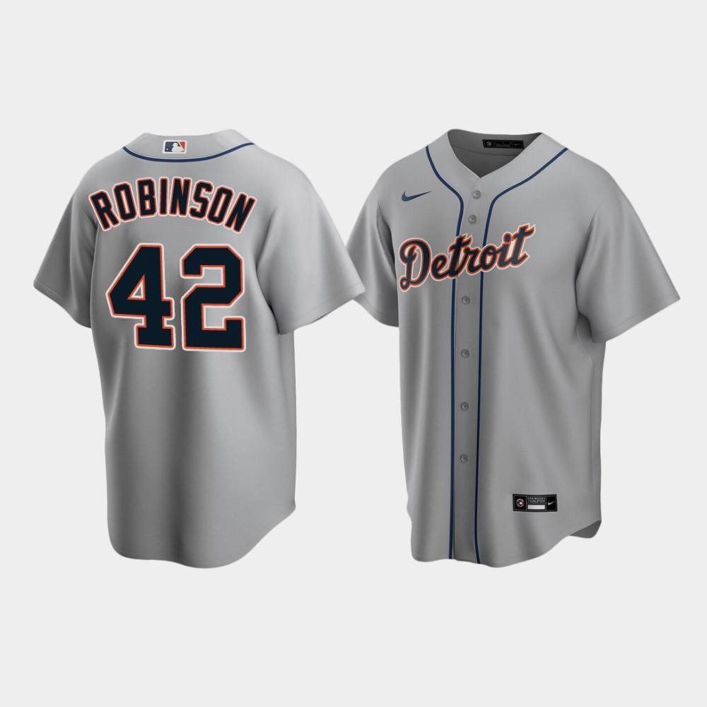 Men's Detroit Tigers 42 Jackie Robinson Gray Road Jersey Jersey