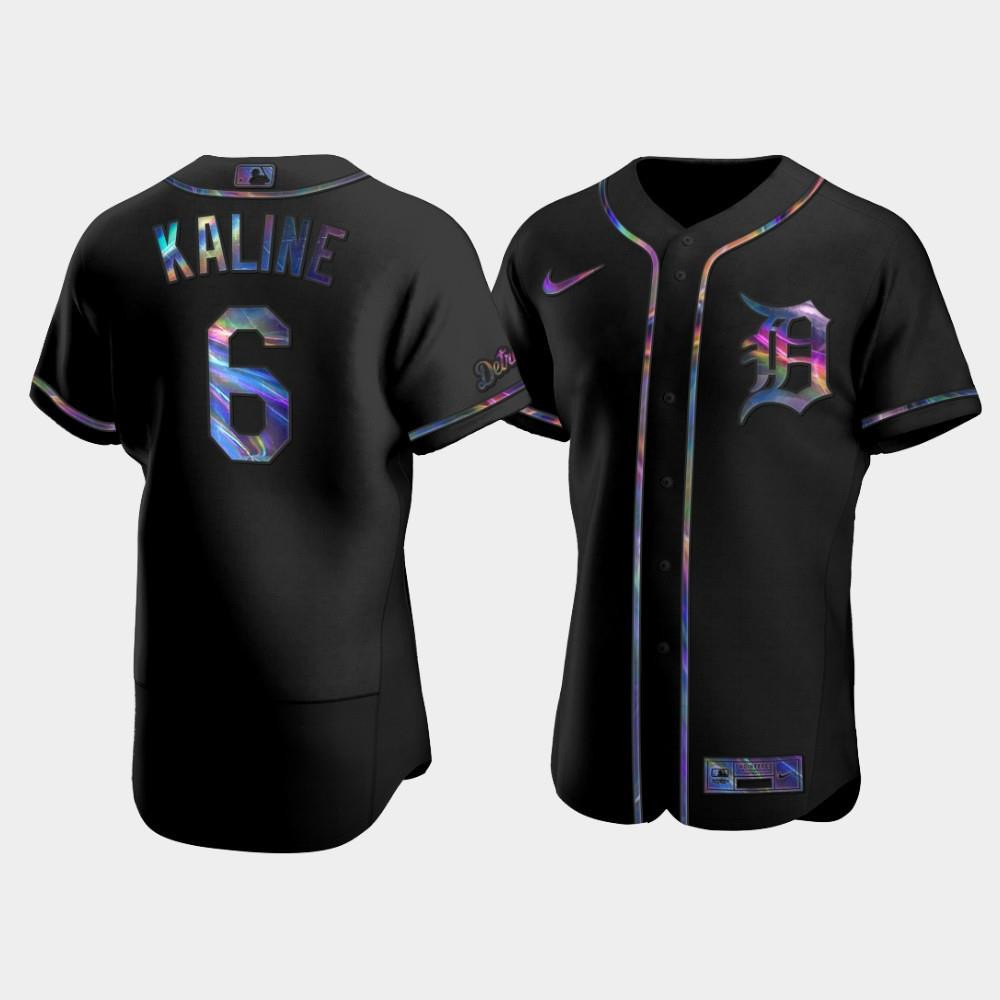 Men's Detroit Tigers Al Kaline 6 Black Golden Edition Holographic Jersey Jersey