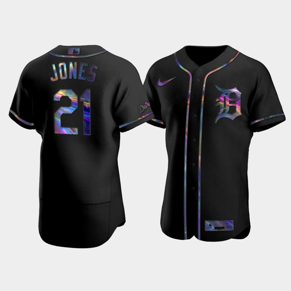 Men's Detroit Tigers JaCoby Jones 21 Black Golden Edition Holographic Jersey Jersey