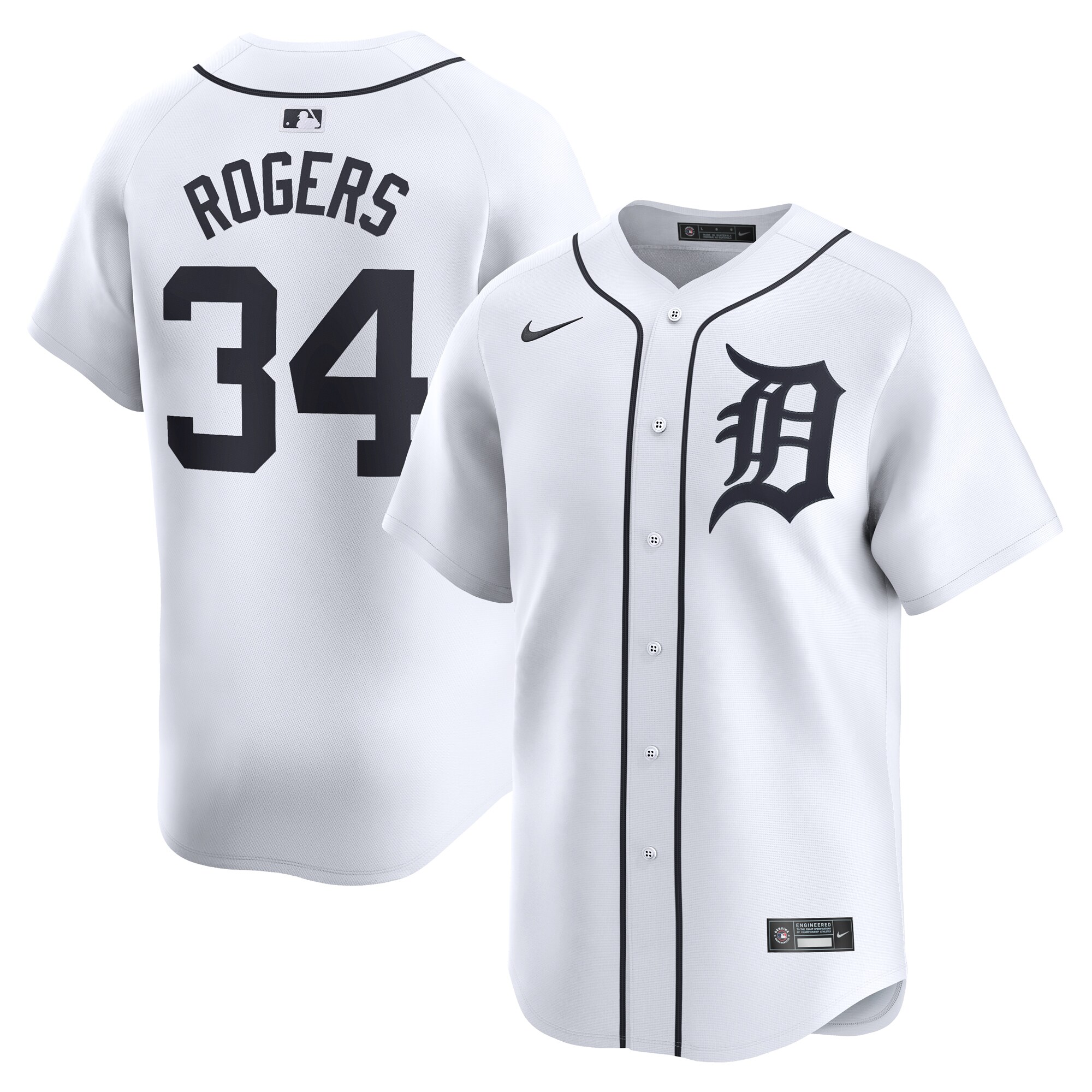 Men's Detroit Tigers Jake Rogers White Home Limited Player Jersey