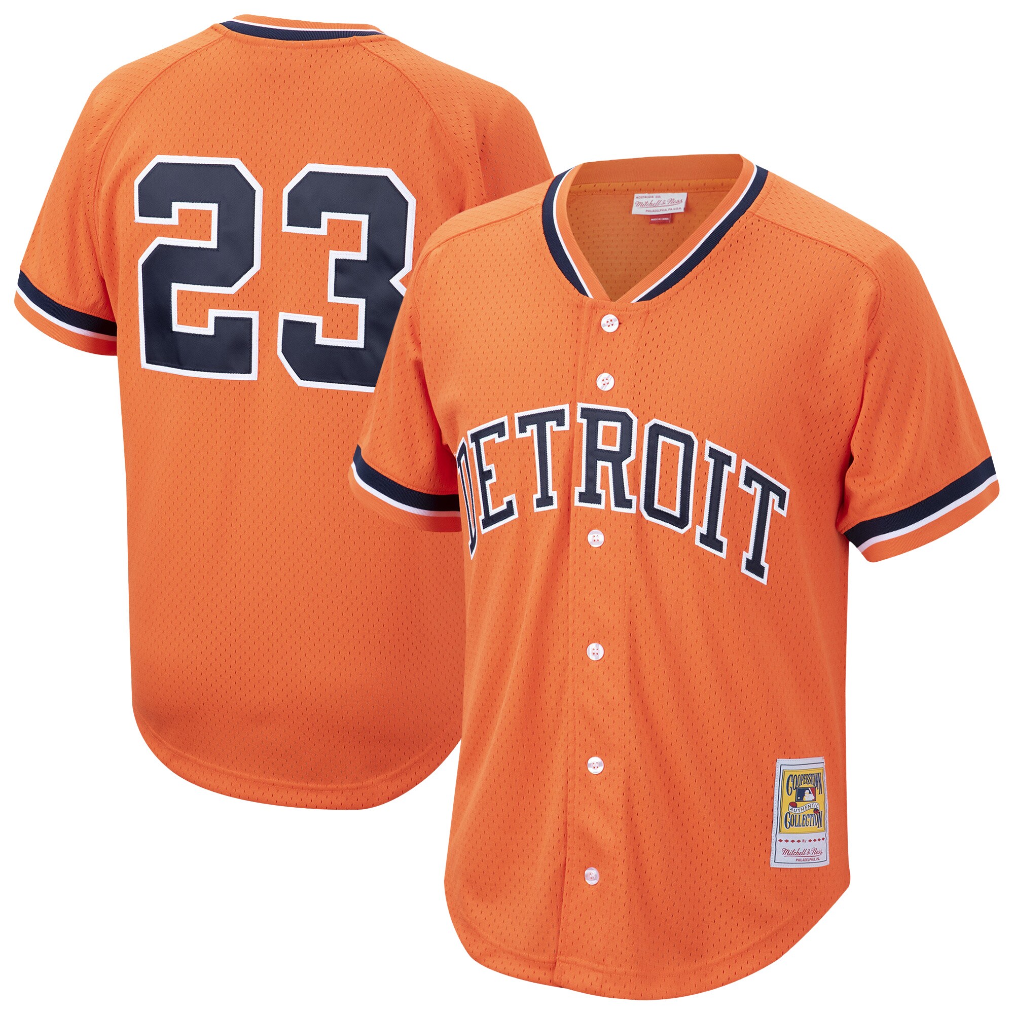 Men's Detroit Tigers Kirk Gibson Mitchell & Ness Orange Cooperstown Collection Mesh Batting Practice Button-Up Jersey