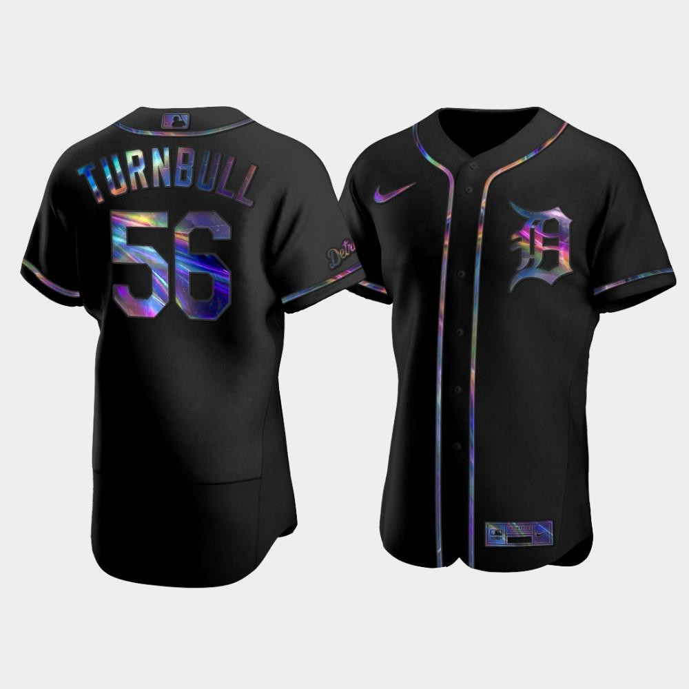 Men's Detroit Tigers Spencer Turnbull 56 Black Golden Edition Holographic Baseball Jersey Baseball Jersey
