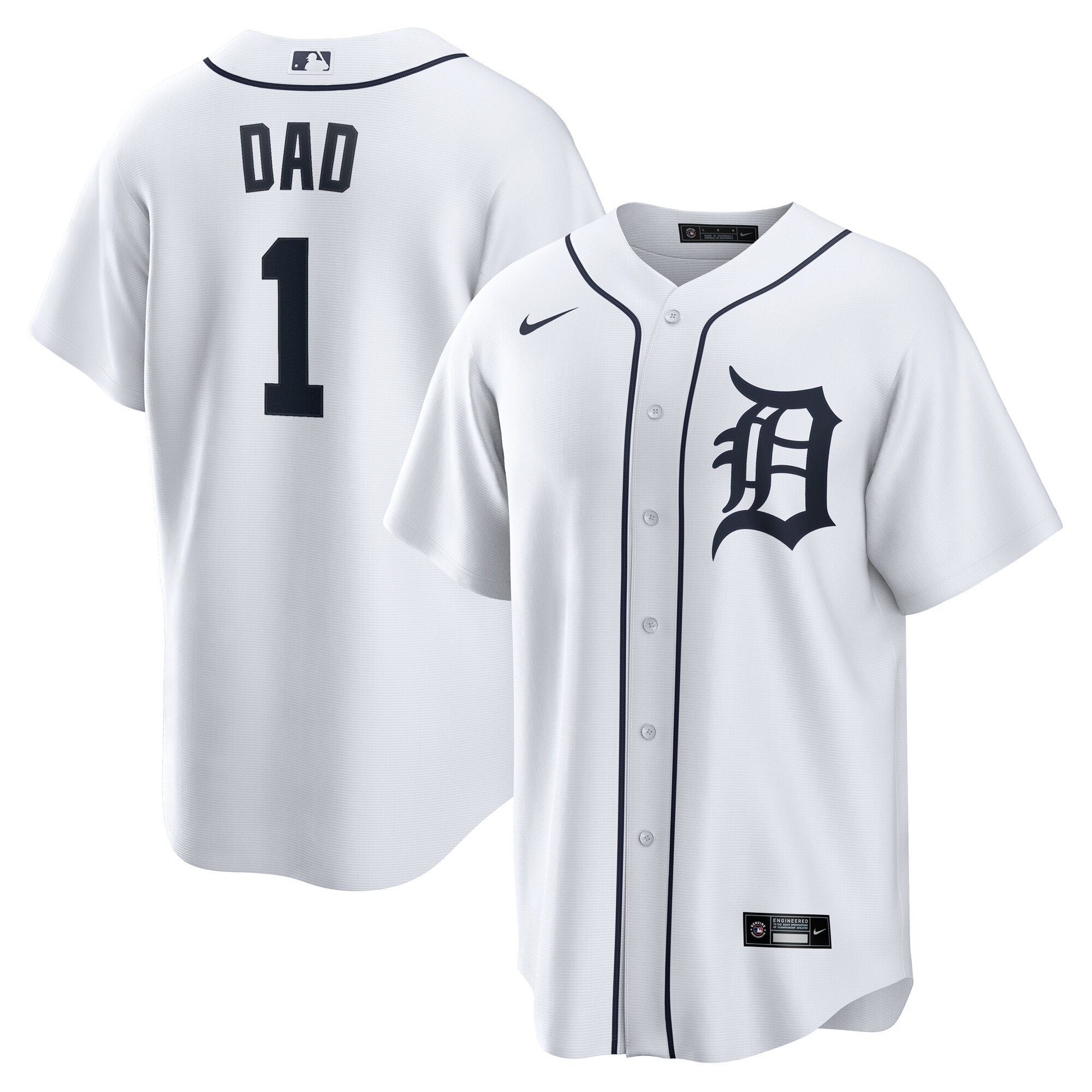 Men's Detroit Tigers White #1 Dad Home Baseball Jersey