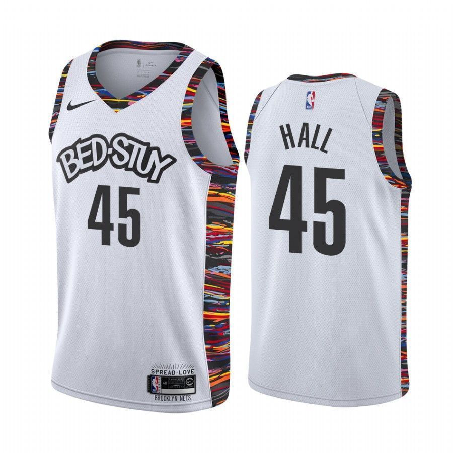 Men's Donta Hall Brooklyn Nets White City Biggie Basketball Jersey - JS957 