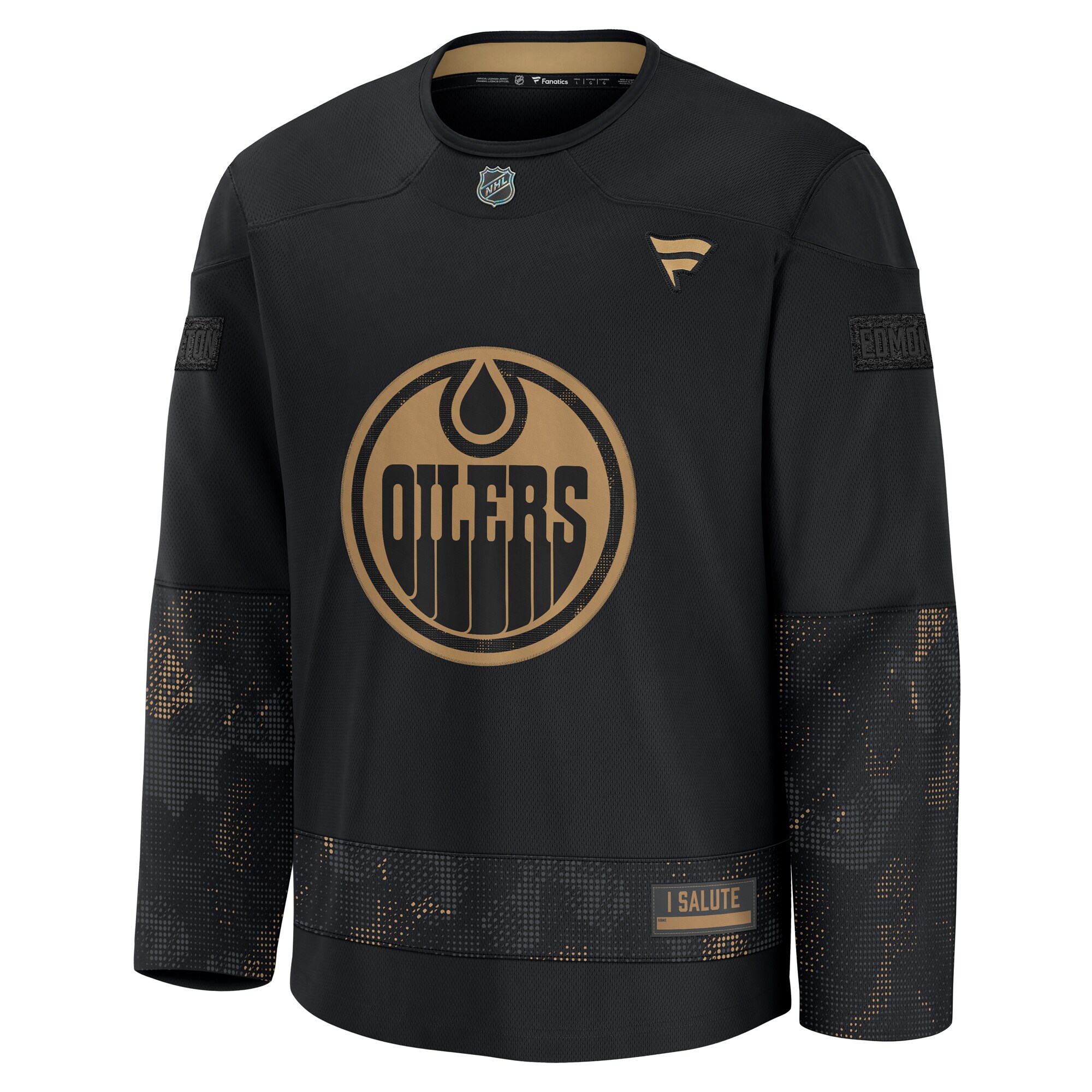 Alternative view of Men's Edmonton Oilers Black 2024 Military Appreciation Practice Hockey Jersey - JS302 