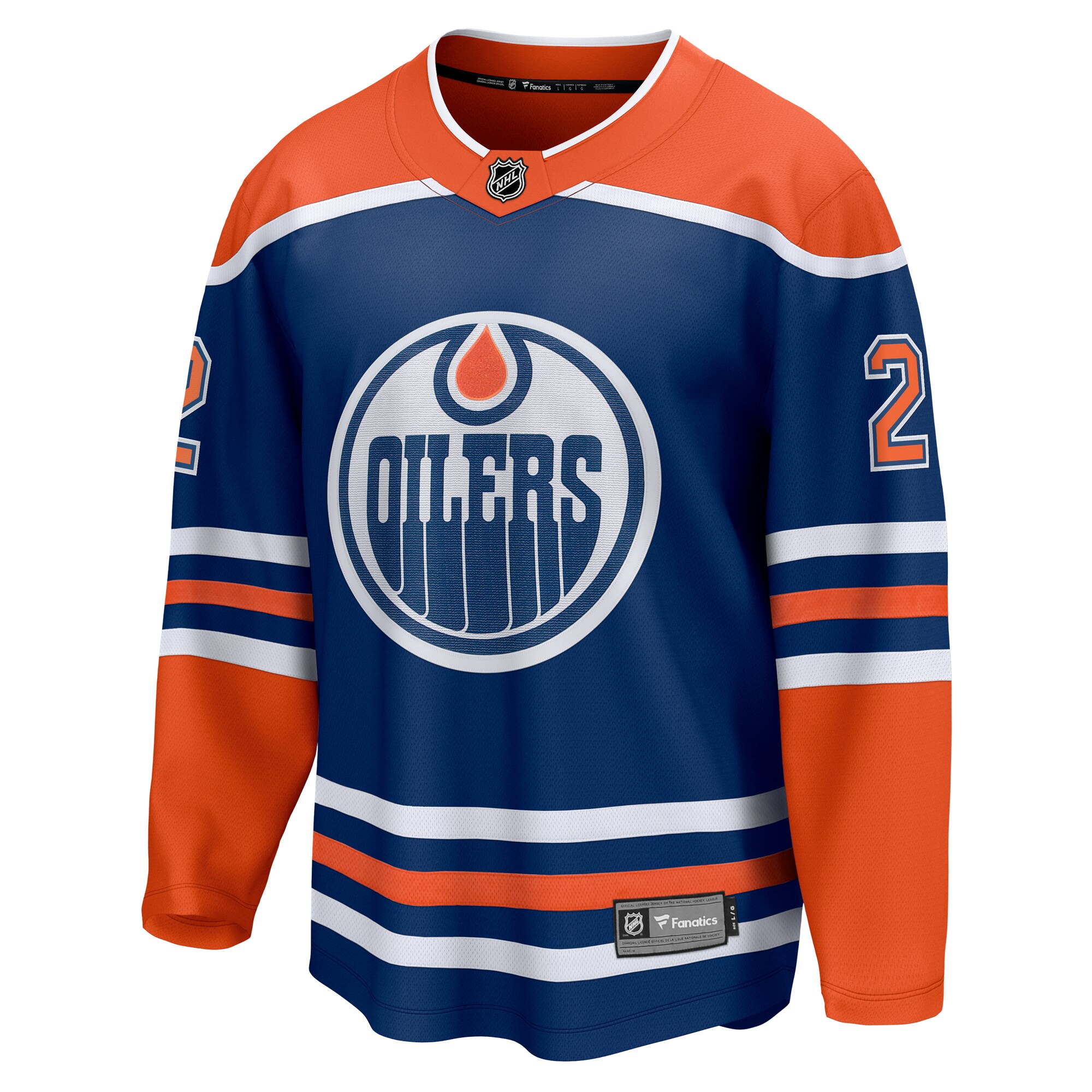 Alternative view of Men's Edmonton Oilers Evan Bouchard Royal Home Breakaway Player Hockey Jersey - JS190 