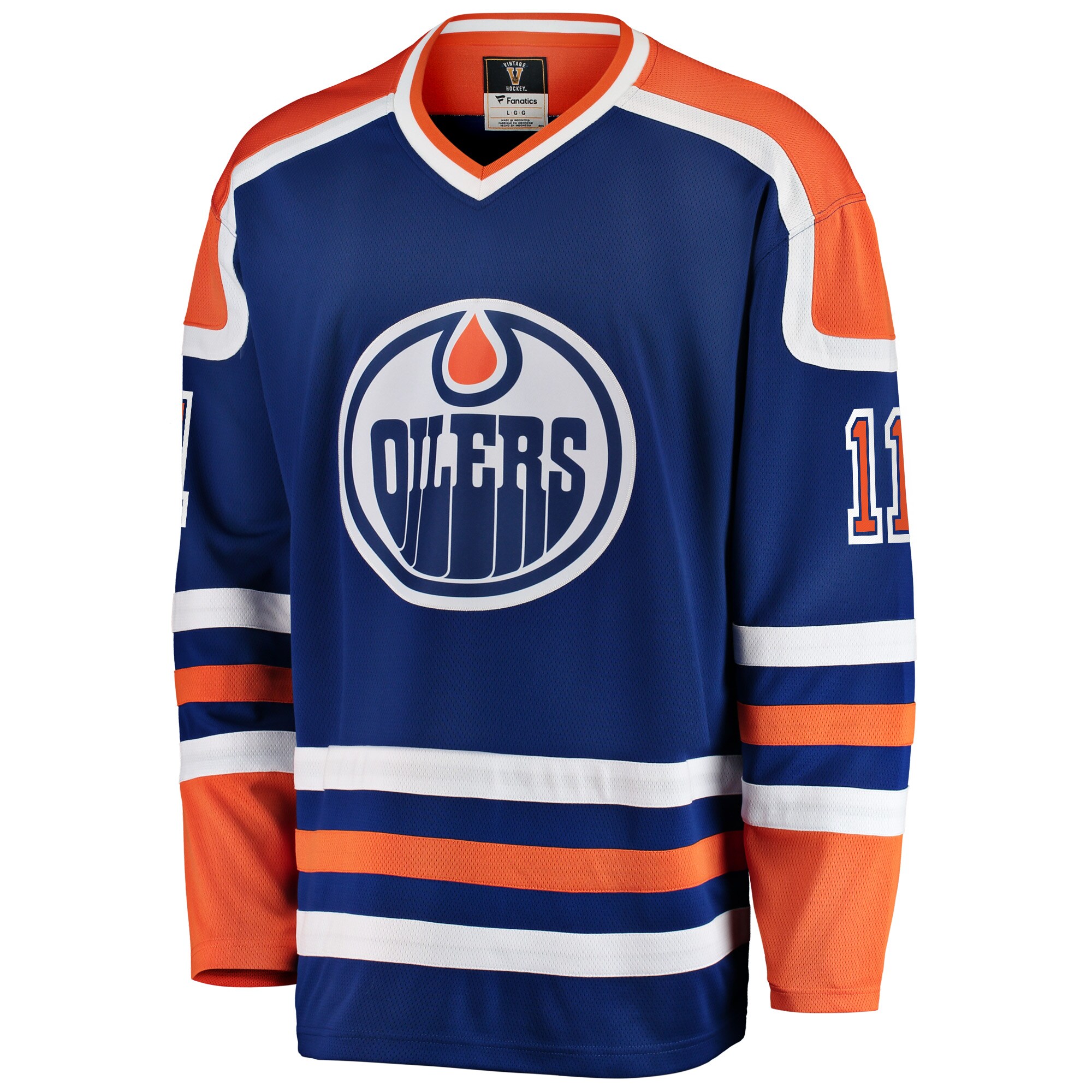 Alternative view of Men's Edmonton Oilers Mark Messier Blue Premier Breakaway Retired Player Hockey Jersey - JS618 