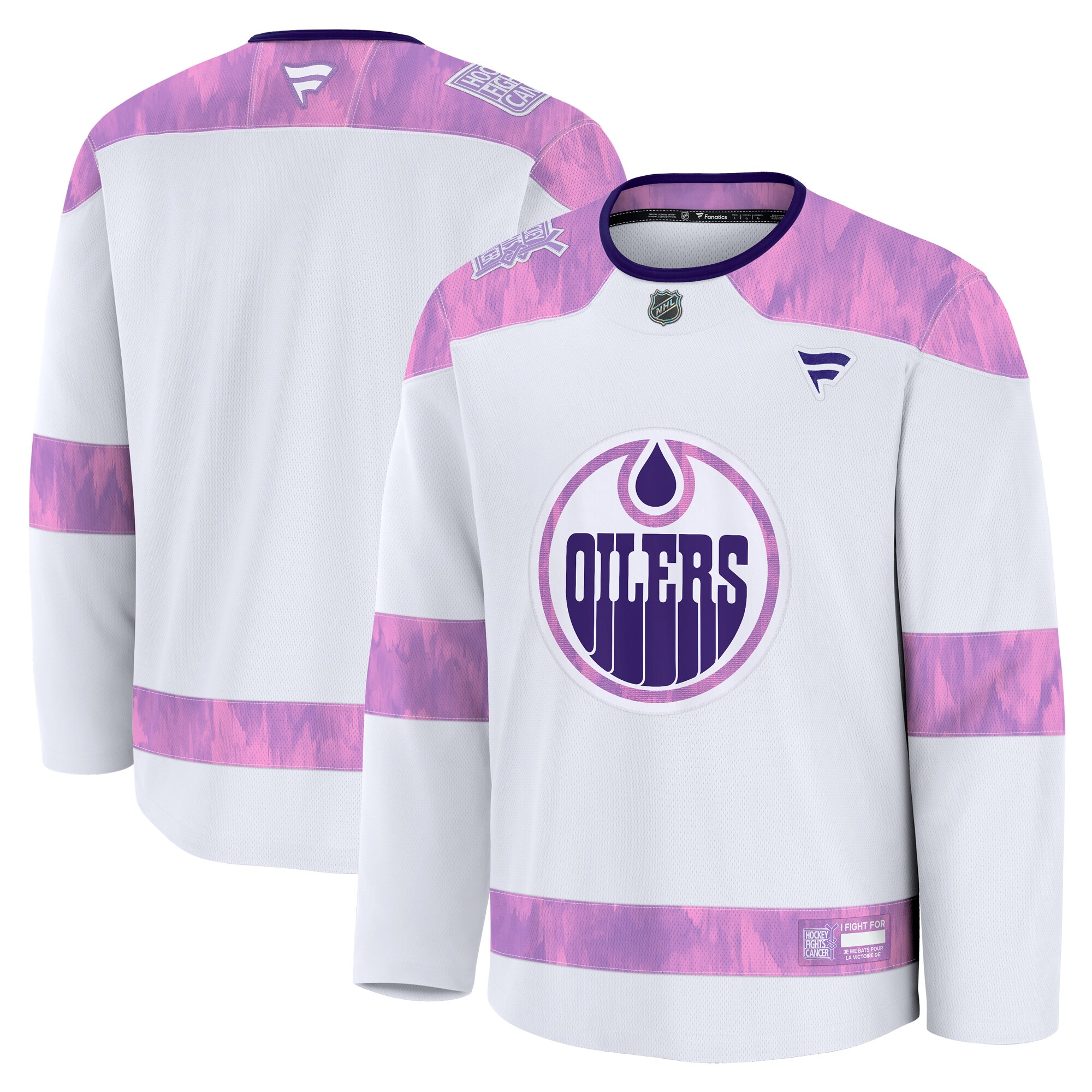 Men's Edmonton Oilers White 2024 Hockey Fights Cancer Practice Hockey Jersey - JS449 