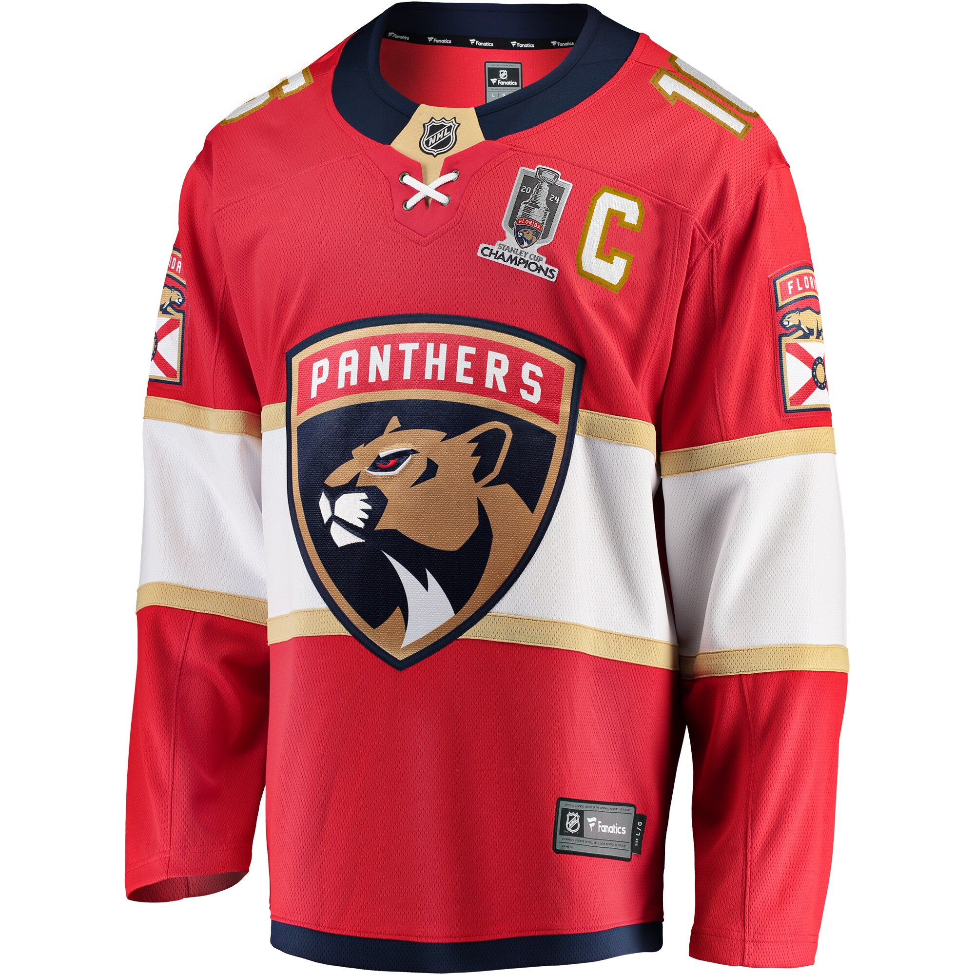 Alternative view of Men's Florida Panthers Aleksander Barkov Red Home 2024 Stanley Cup Champions Breakaway Player Hockey Jersey - JS934 