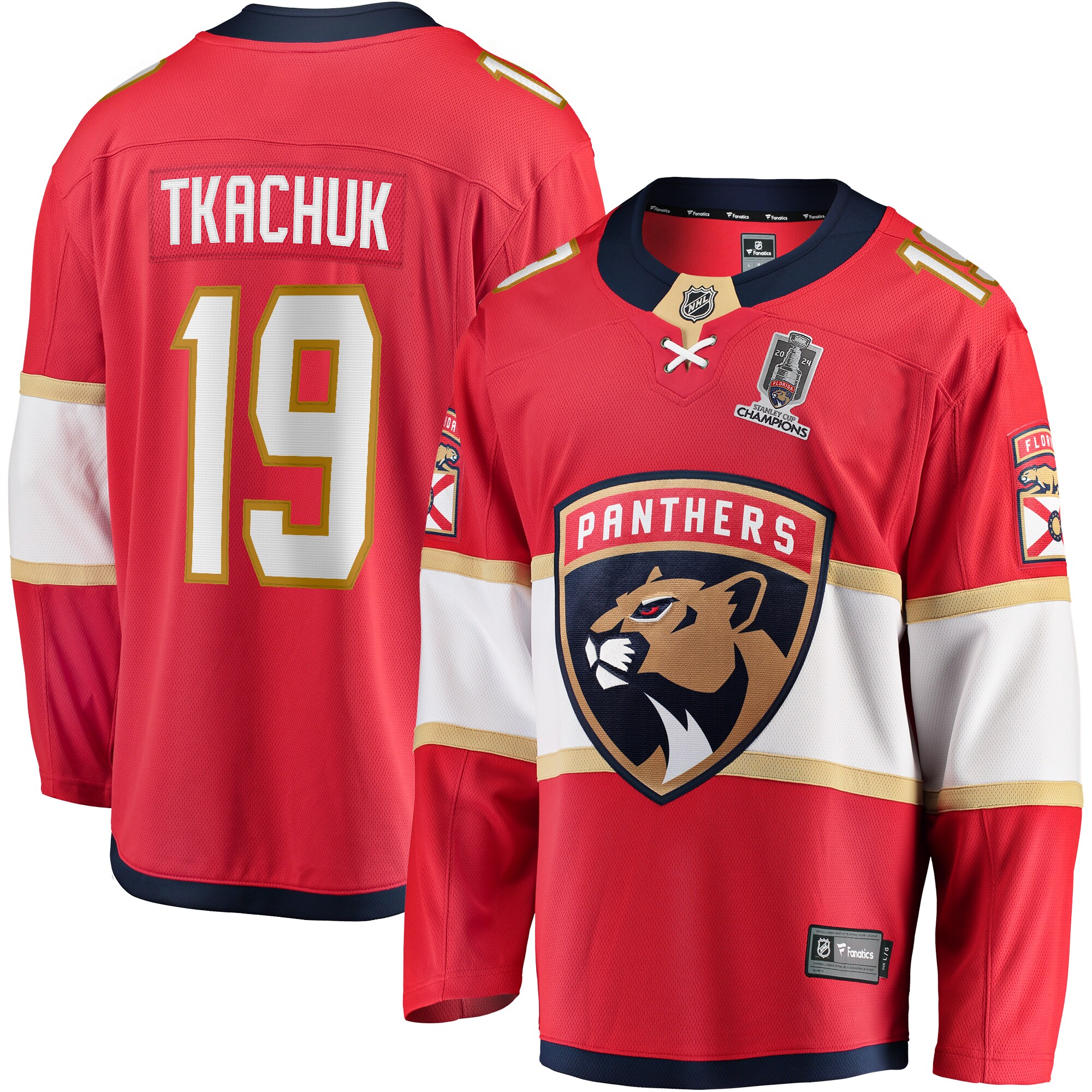 Men's Florida Panthers Matthew Tkachuk Red Home 2024 Stanley Cup Champions Breakaway Player Hockey Jersey - JS390 