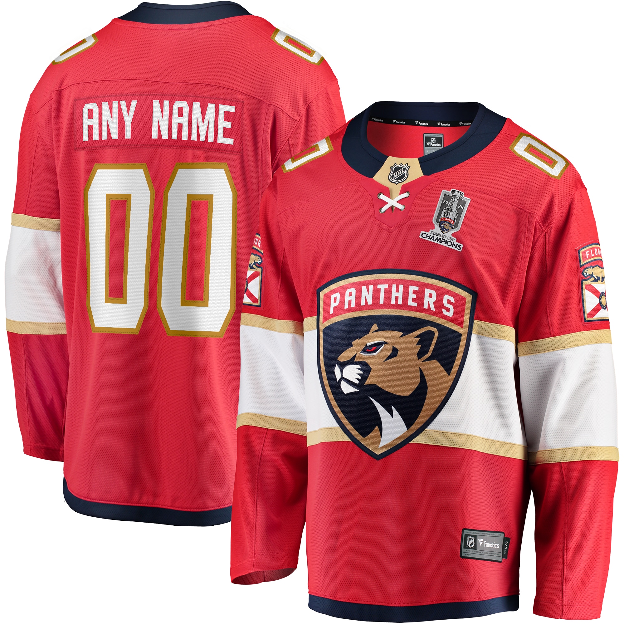Men's Florida Panthers Red Home 2024 Stanley Cup Champions Breakaway Custom Hockey Jersey - JS834 