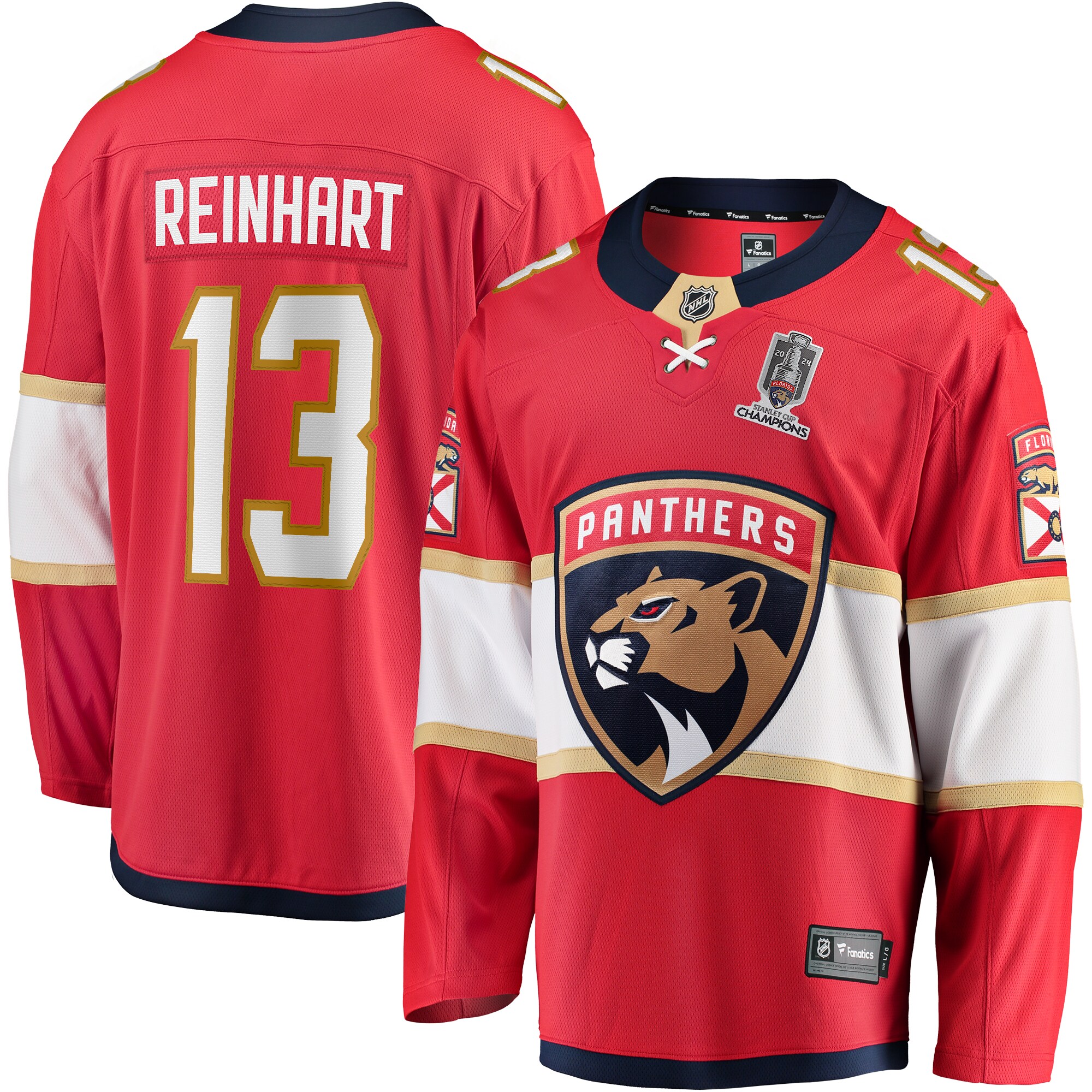 Men's Florida Panthers Sam Reinhart Red Home 2024 Stanley Cup Champions Breakaway Player Hockey Jersey - JS329 
