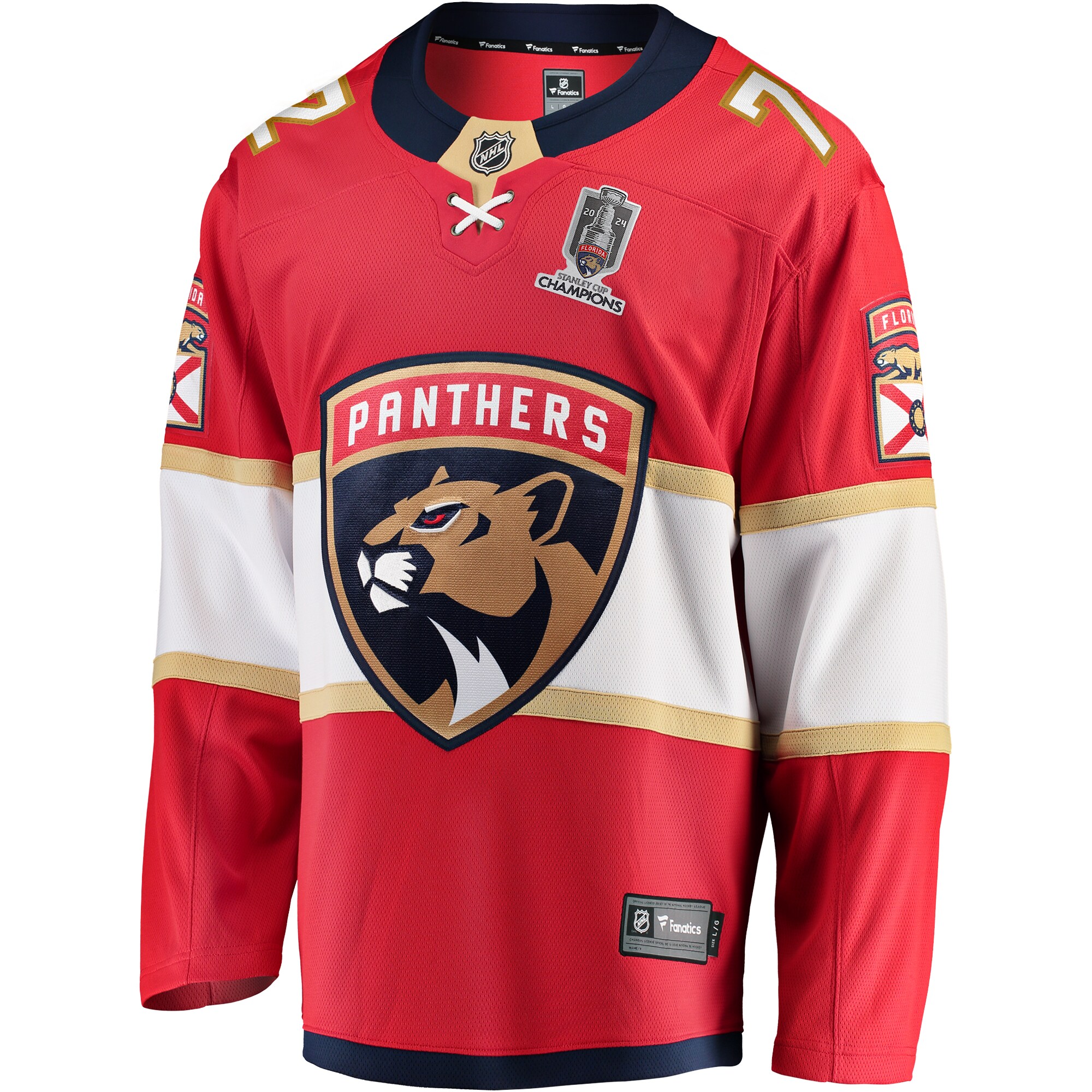 Alternative view of Men's Florida Panthers Sergei Bobrovsky Red Home 2024 Stanley Cup Champions Breakaway Player Hockey Jersey - JS277 