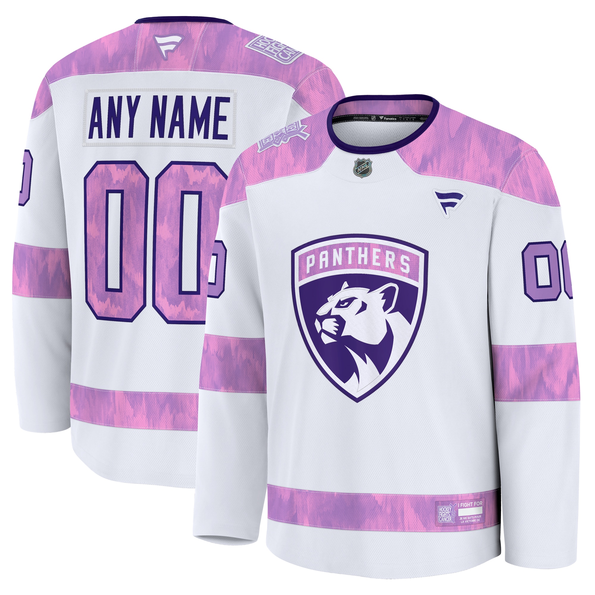 Men's Florida Panthers White 2024 Hockey Fights Cancer Custom Practice Hockey Jersey - JS801 