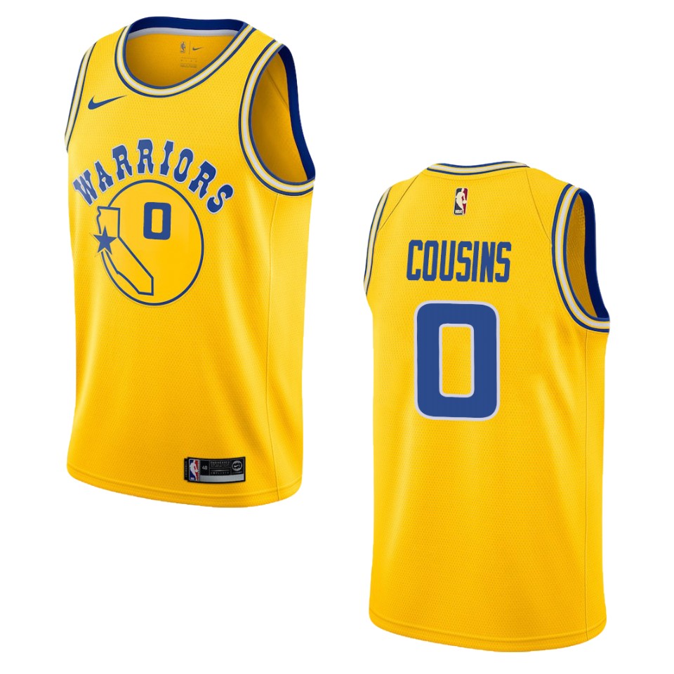 Men's Golden State Warriors #0 Demarcus Cousins Hardwood Classics Swingman Basketball Jersey - Gold