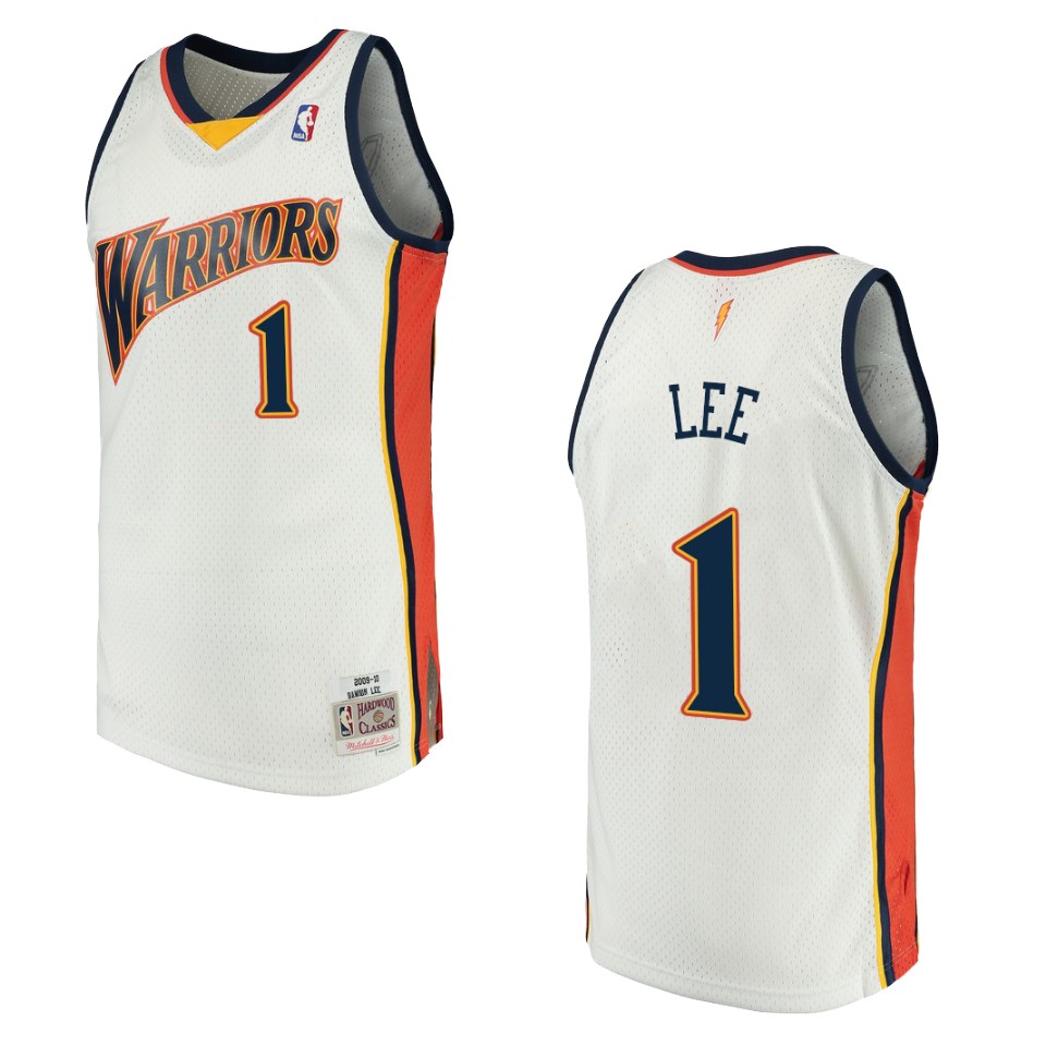 Men's Golden State Warriors #1 Damion Lee Hardwood Classics Swingman Basketball Jersey - White
