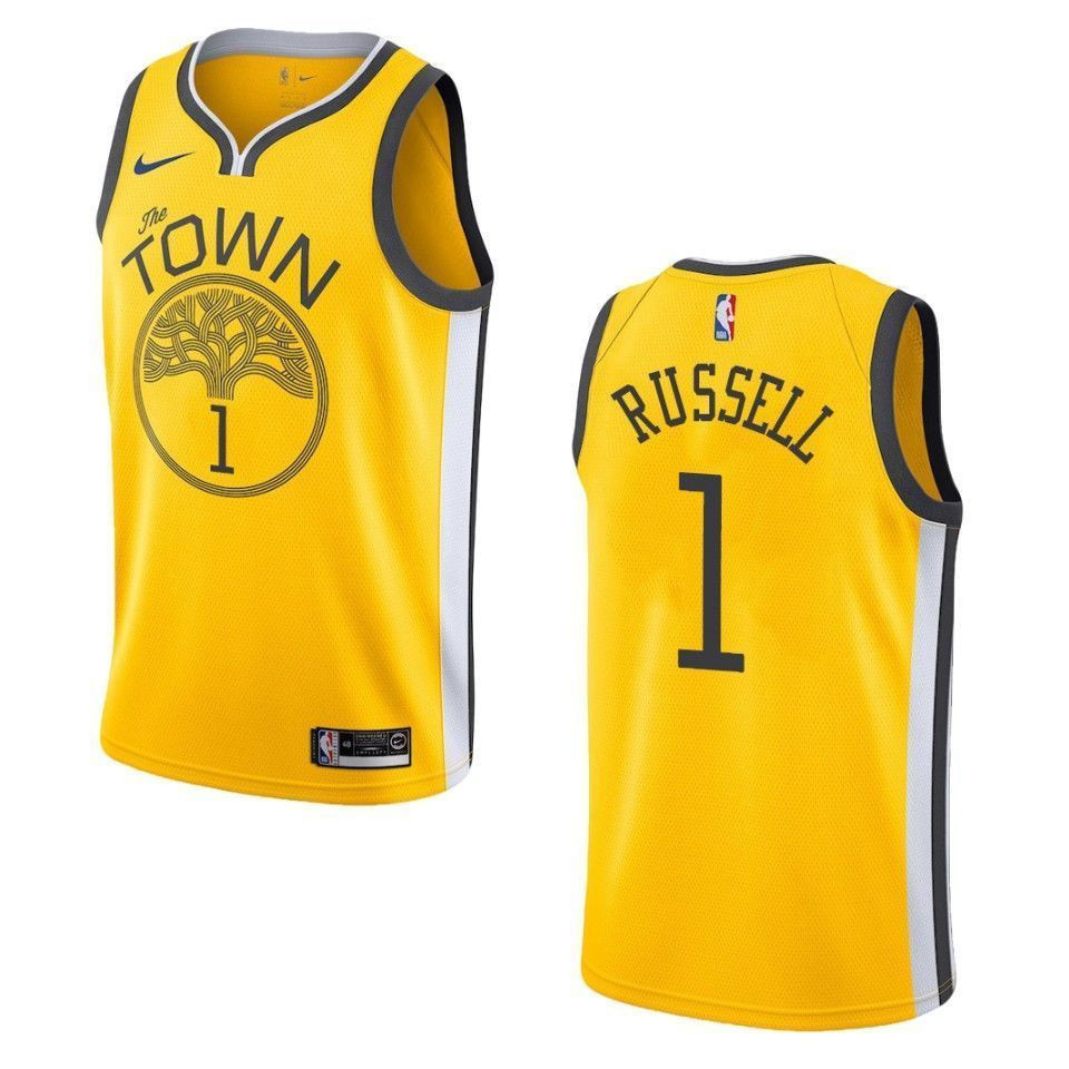 Men's Golden State Warriors 1 D'angelo Russell Earned Swingman Basketball Jersey - Yellow - JS811 
