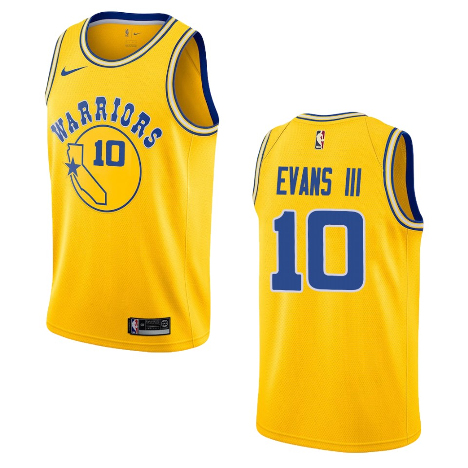 Men's Golden State Warriors #10 Jacob Evans Iii Hardwood Classics Swingman Basketball Jersey - Gold