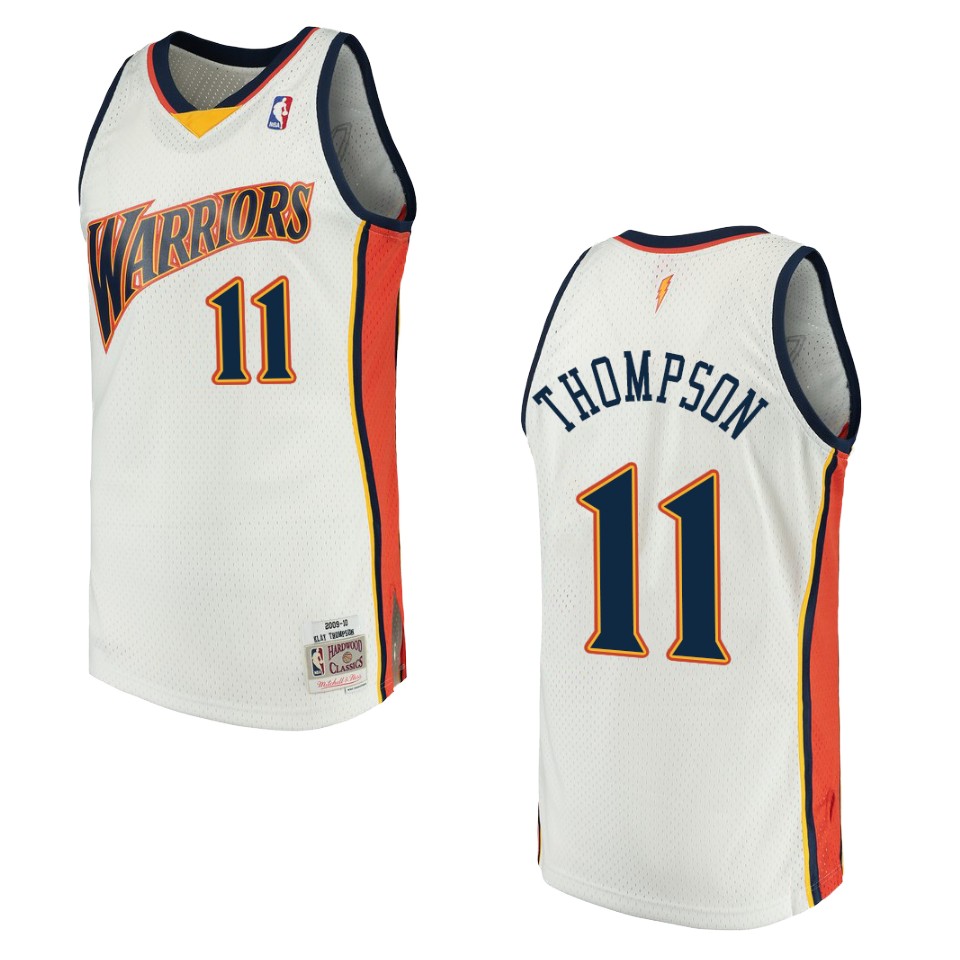 Men's Golden State Warriors #11 Klay Thompson Hardwood Classics Swingman Basketball Jersey - White