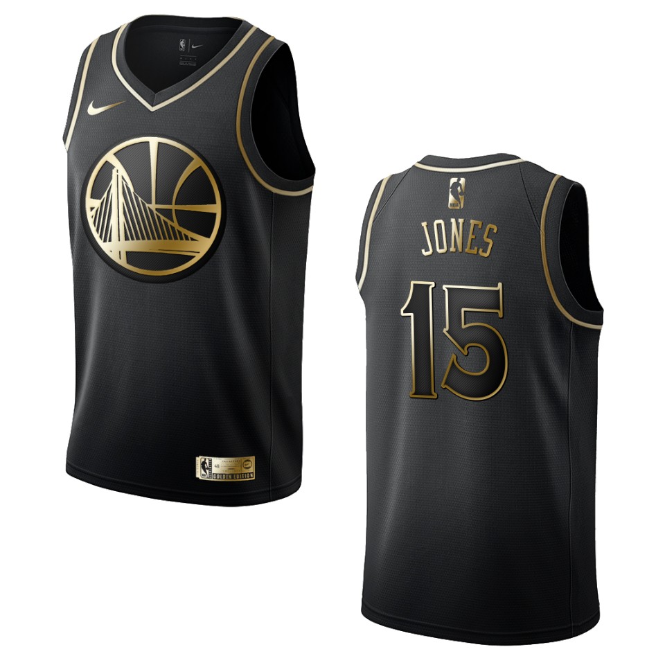 Men’s Golden State Warriors #15 Damian Jones Golden Edition Basketball Jersey – Black